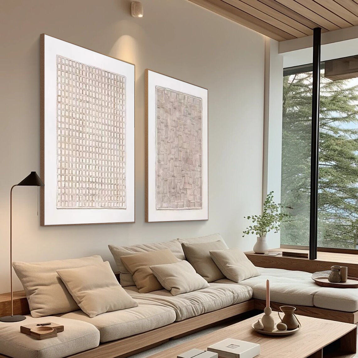 Textured Geometry: Minimalist Canvas Duo SET OF 2