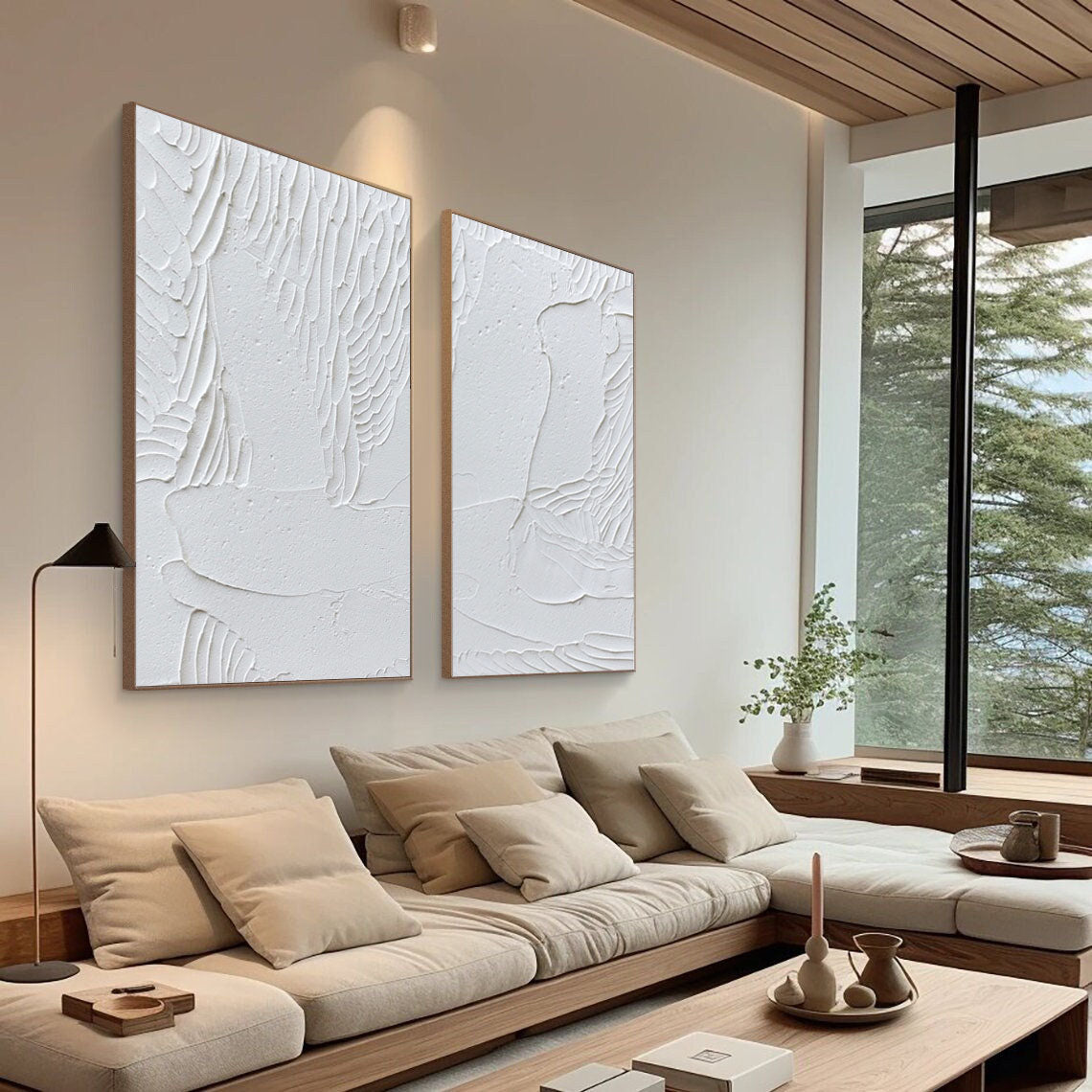 Whispered Wings - Dual Textured Minimalist Wall Art SET OF 2