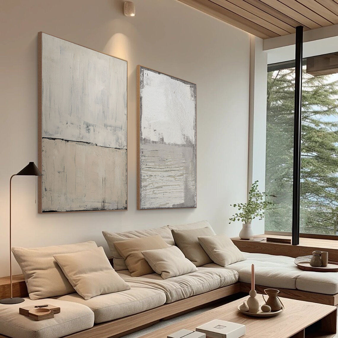 Minimalist Duo: Textured Abstract Canvas Set OF 2