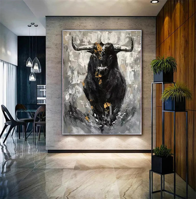 Fierce Charge – Textured Bull Canvas Art#AB0519017
