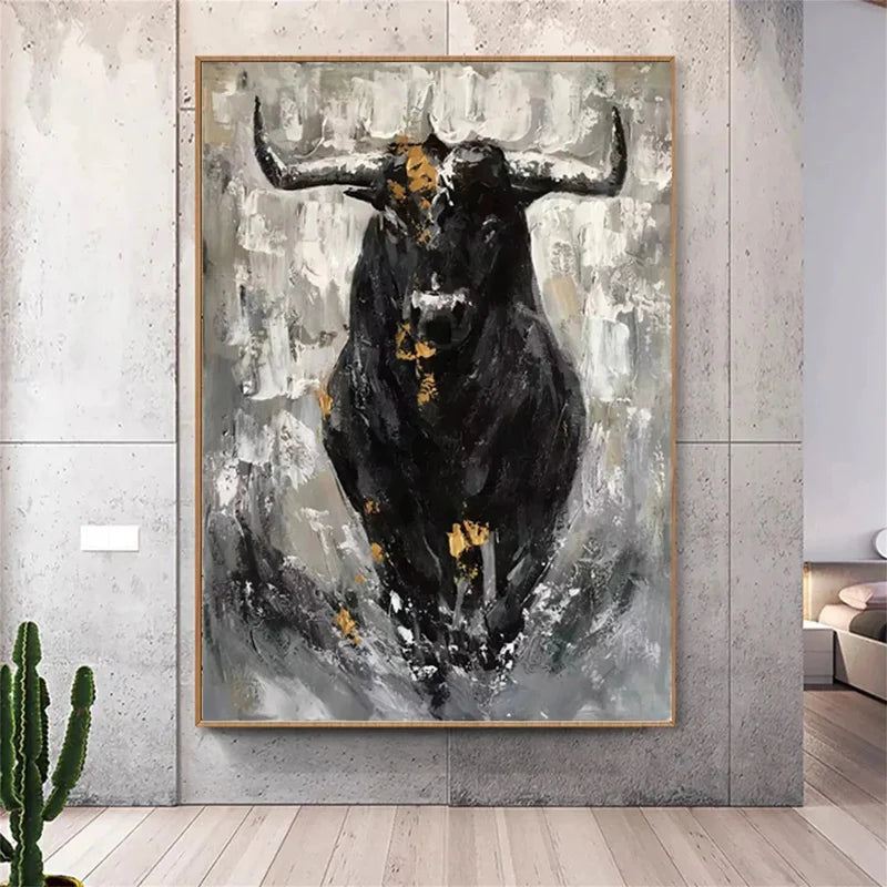 Fierce Charge – Textured Bull Canvas Art#AB0519017