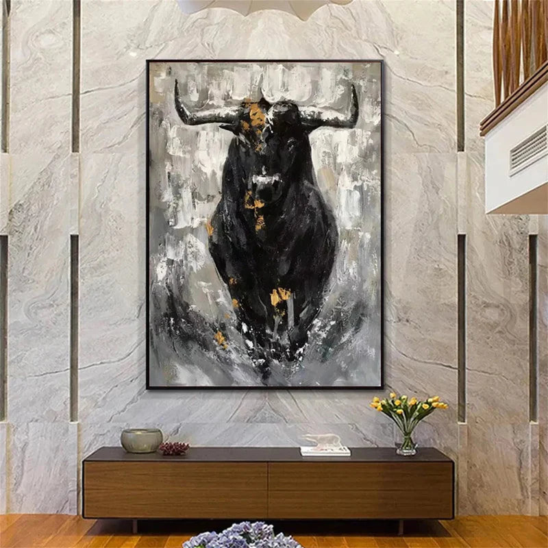 Fierce Charge – Textured Bull Canvas Art#AB0519017
