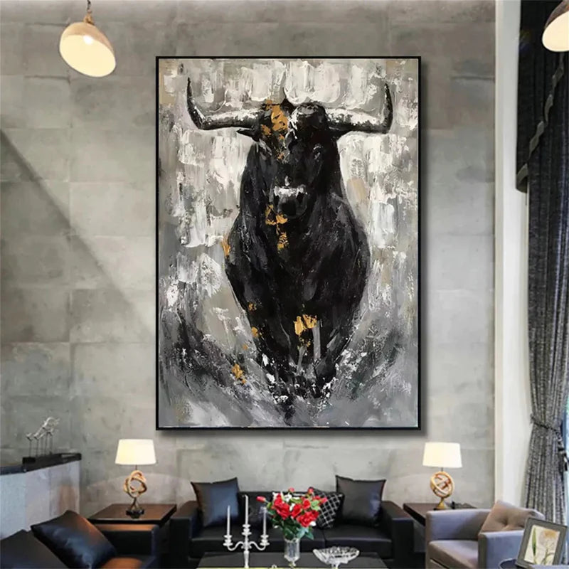 Fierce Charge – Textured Bull Canvas Art#AB0519017
