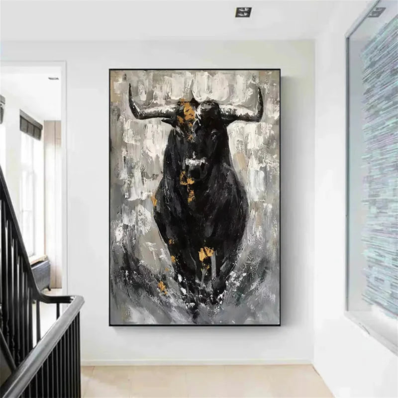 Fierce Charge – Textured Bull Canvas Art#AB0519017