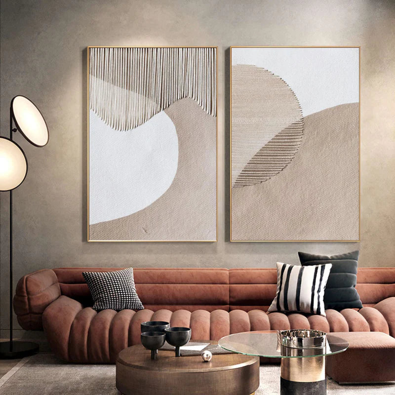 Duo of Curved Textures-Abstract Minimalist Dual Canvas Set with Textured Design SET OF 2
