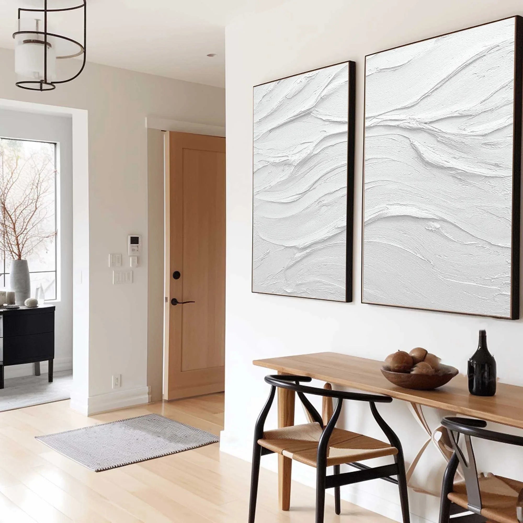 Waves of Serenity Diptych-Minimalist Pure White Wavy Texture 3D Wall Art - artextured