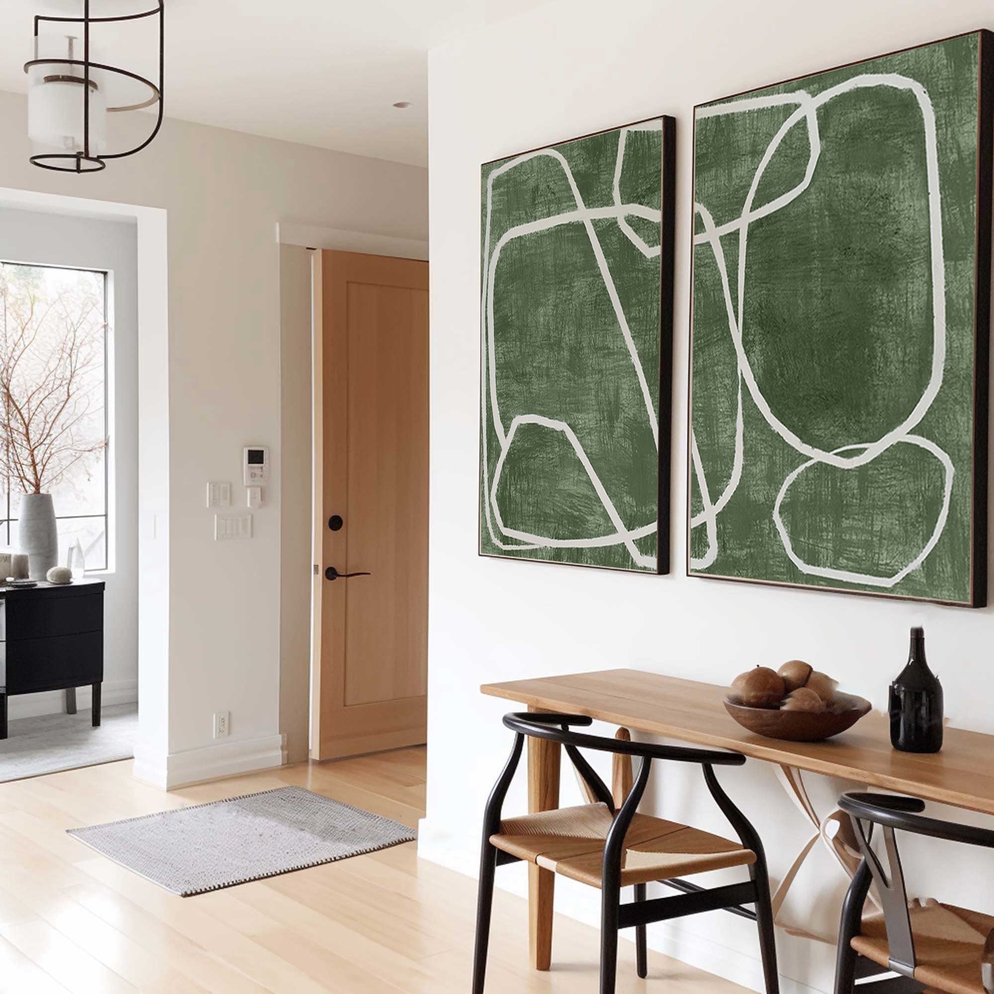 Emerald Dual Canvas Art - Geometric Minimalist Lines SET OF 2