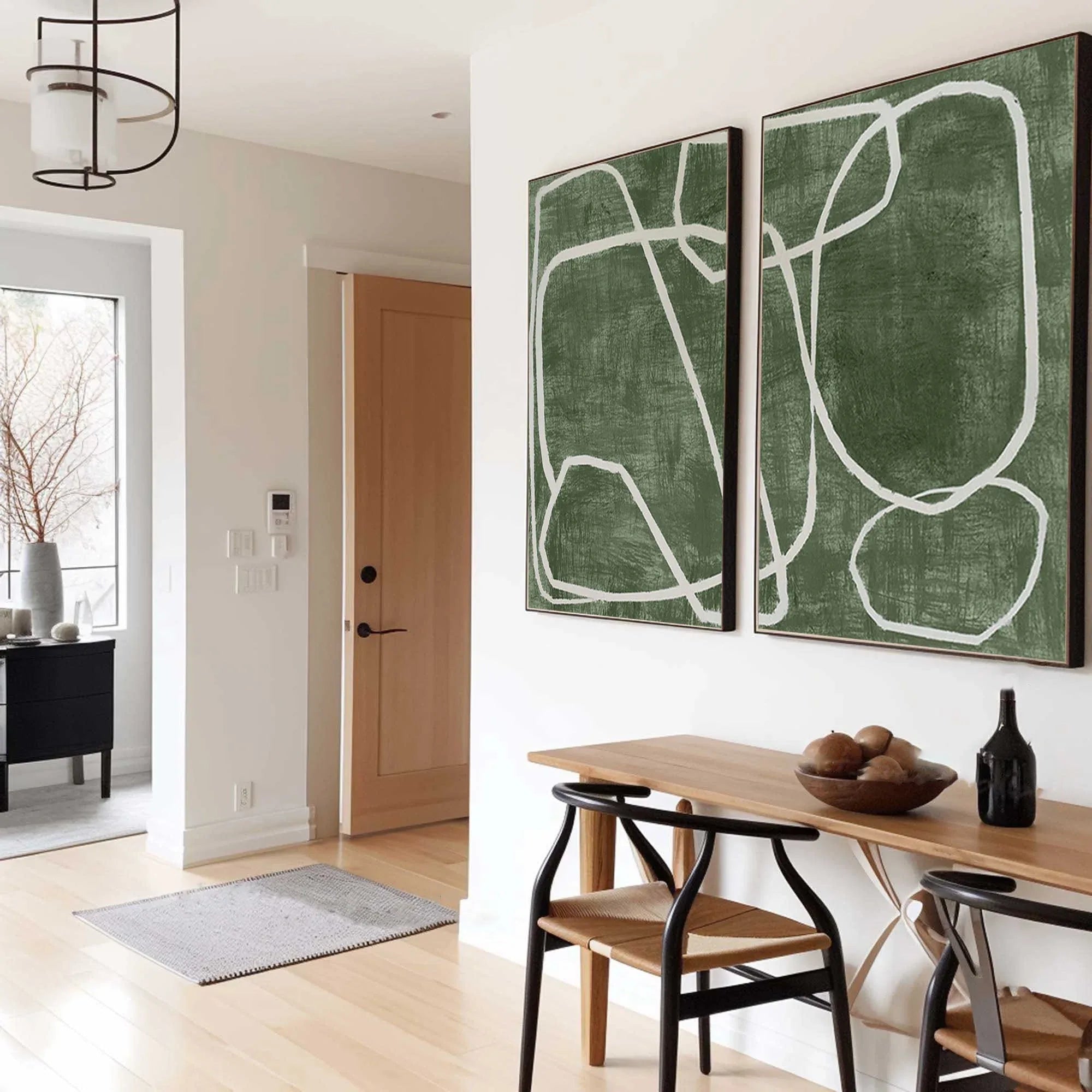 Emerald Dual Canvas Art - Geometric Minimalist Lines SET OF 2 - artextured