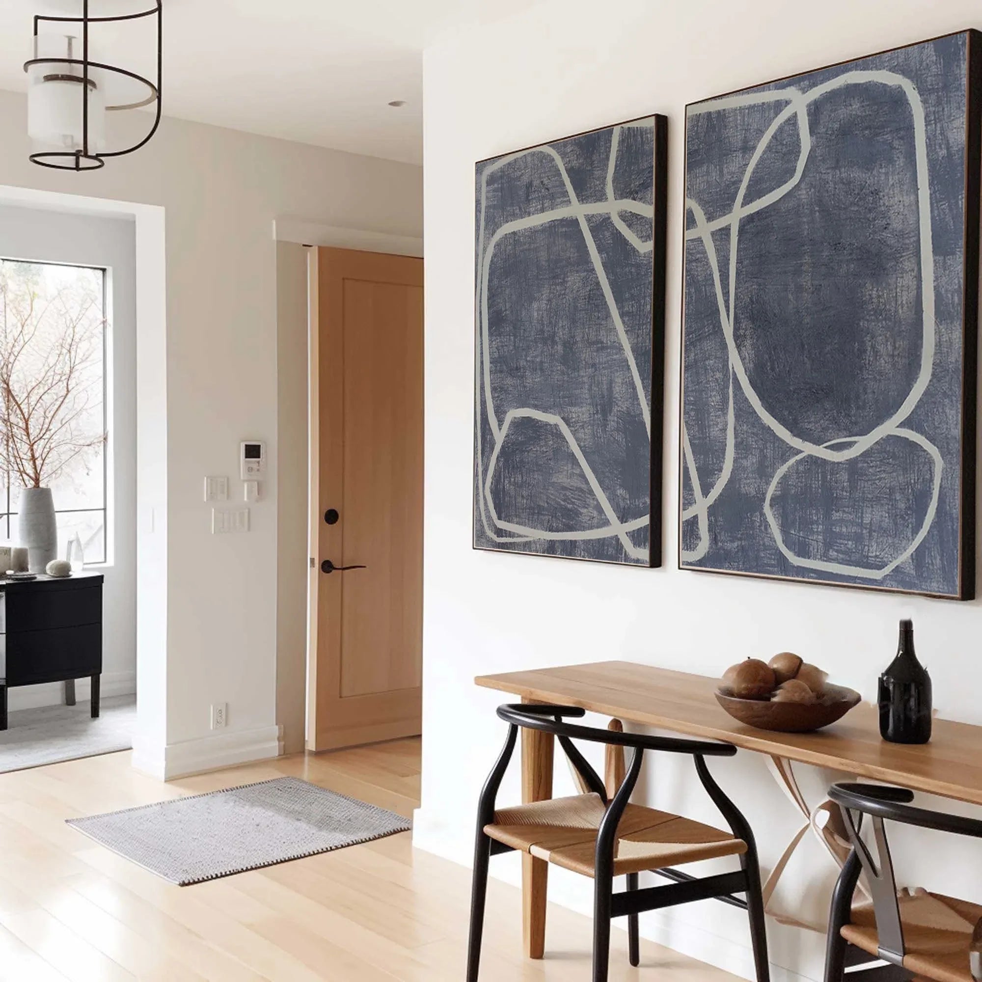 Abstract Dual Canvas Art - Dynamic Geometric Linework SET OF 2 - artextured