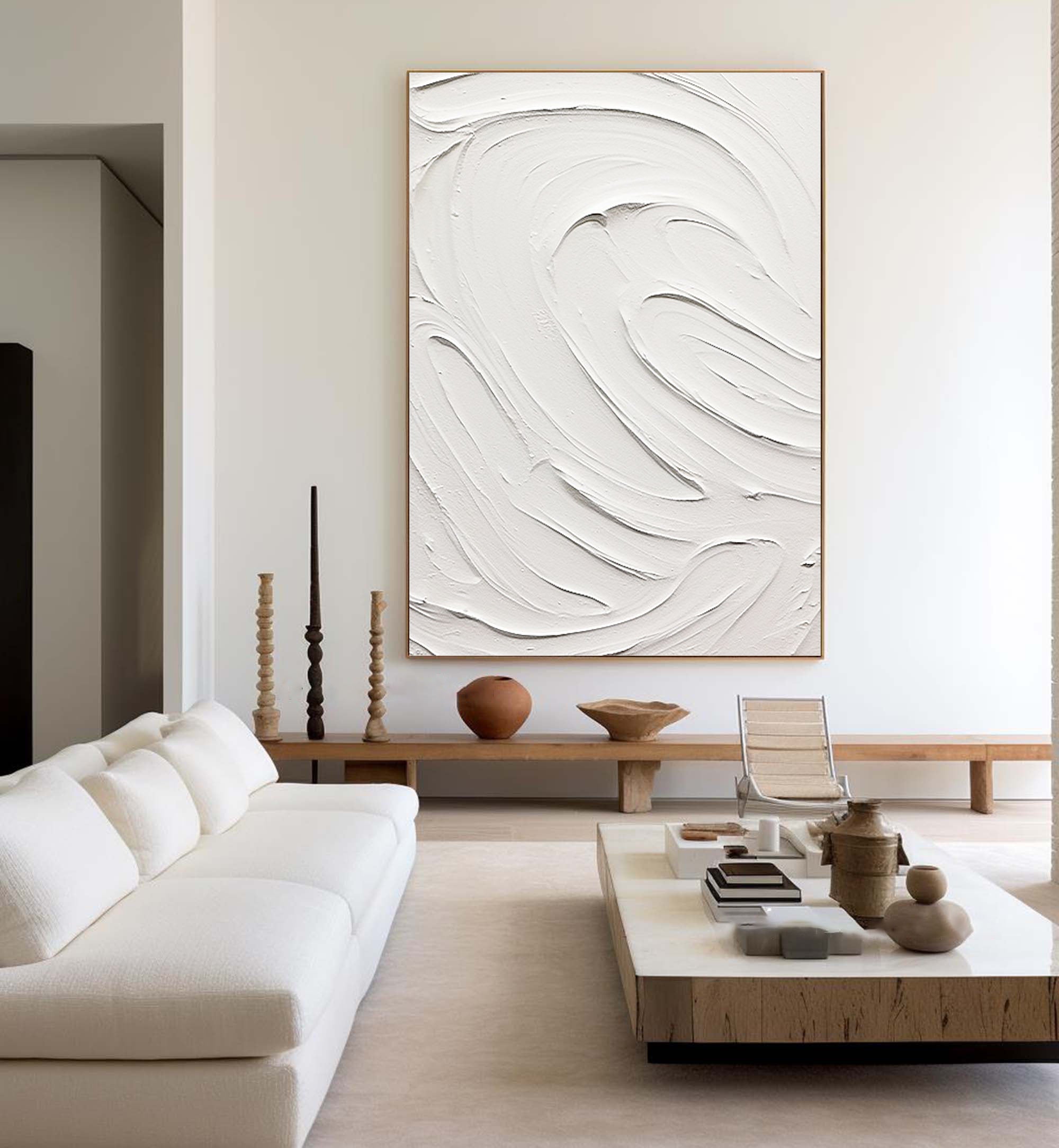 Elegant Minimalist White Textured Abstract Art for Modern Spaces