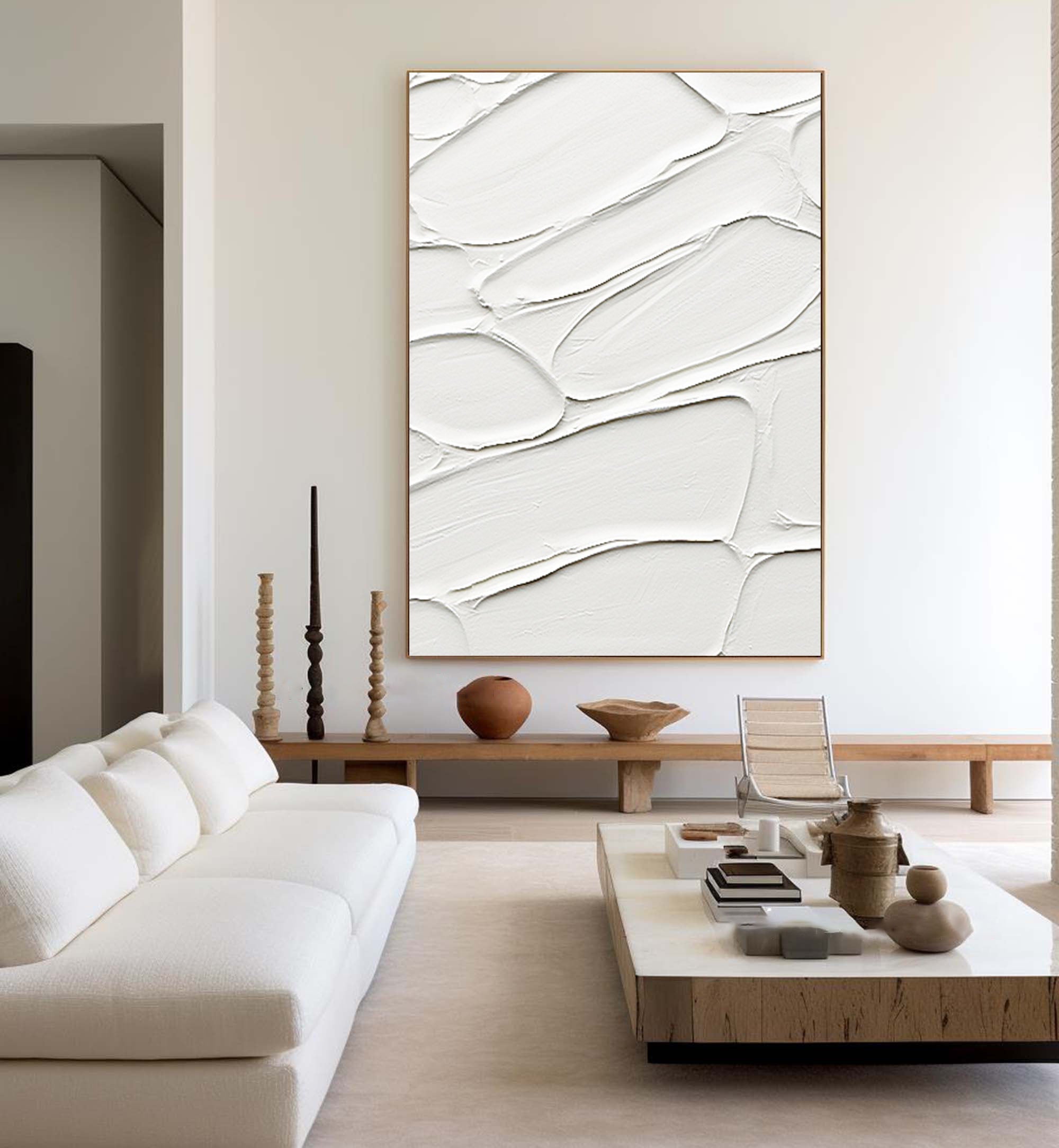 Minimalist White Textured Abstract Wall Art for Modern Interiors
