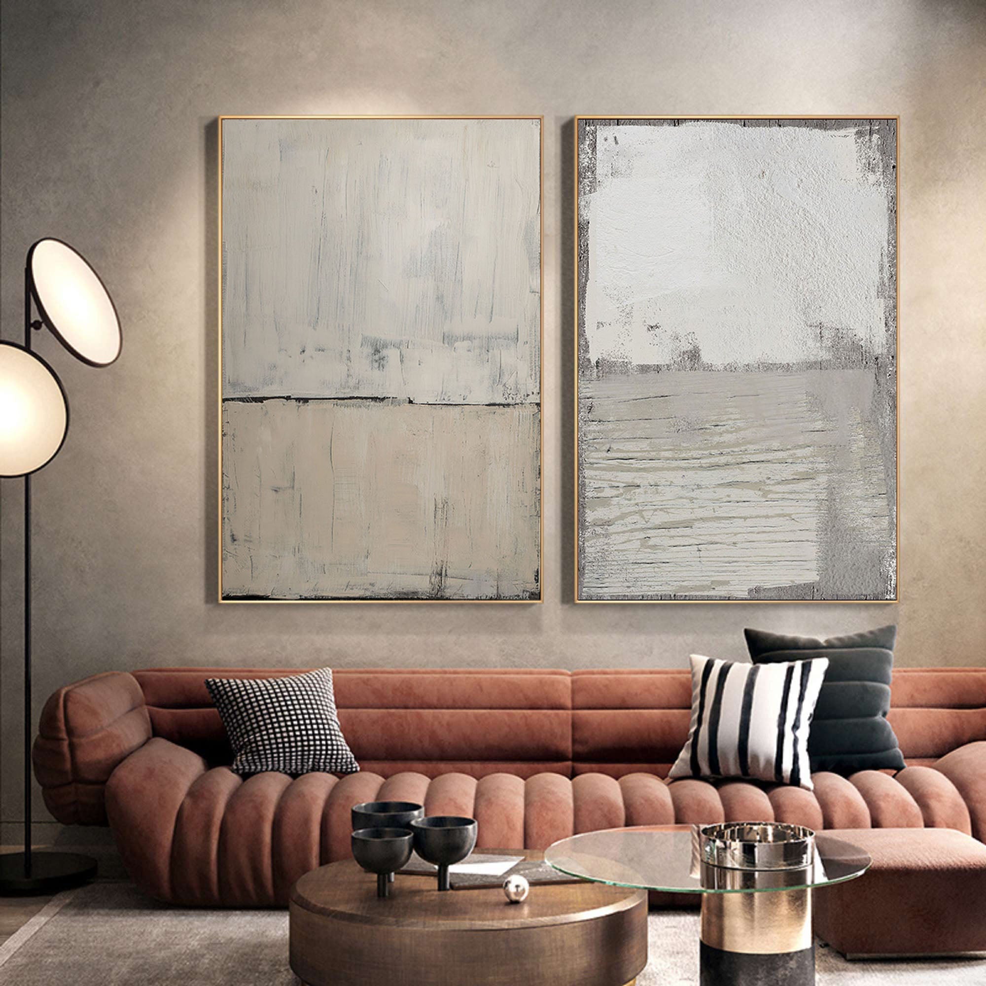Minimalist Duo: Textured Abstract Canvas Set OF 2