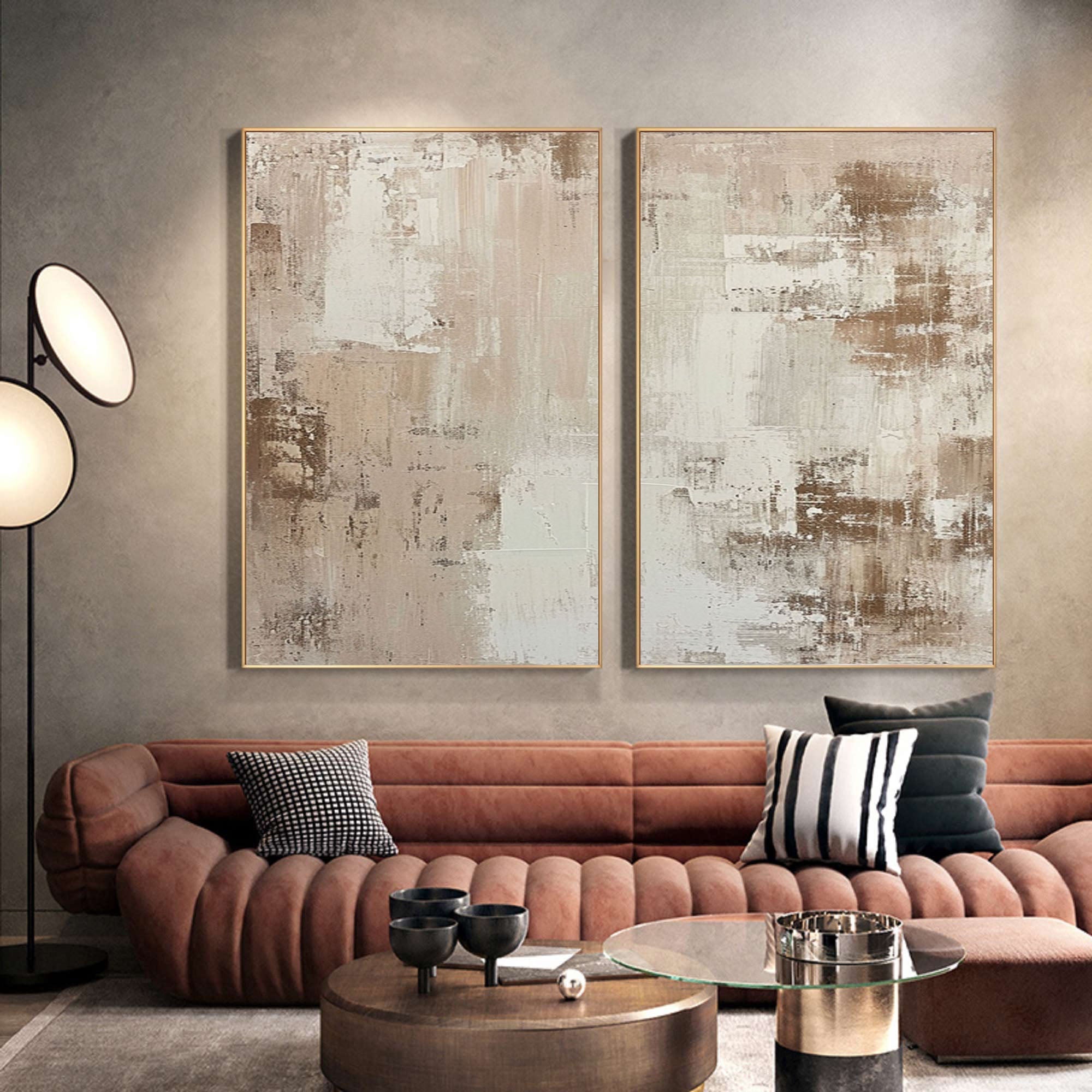 Abstract Elegance: Neutral Textured Canvas Set SET OF 2