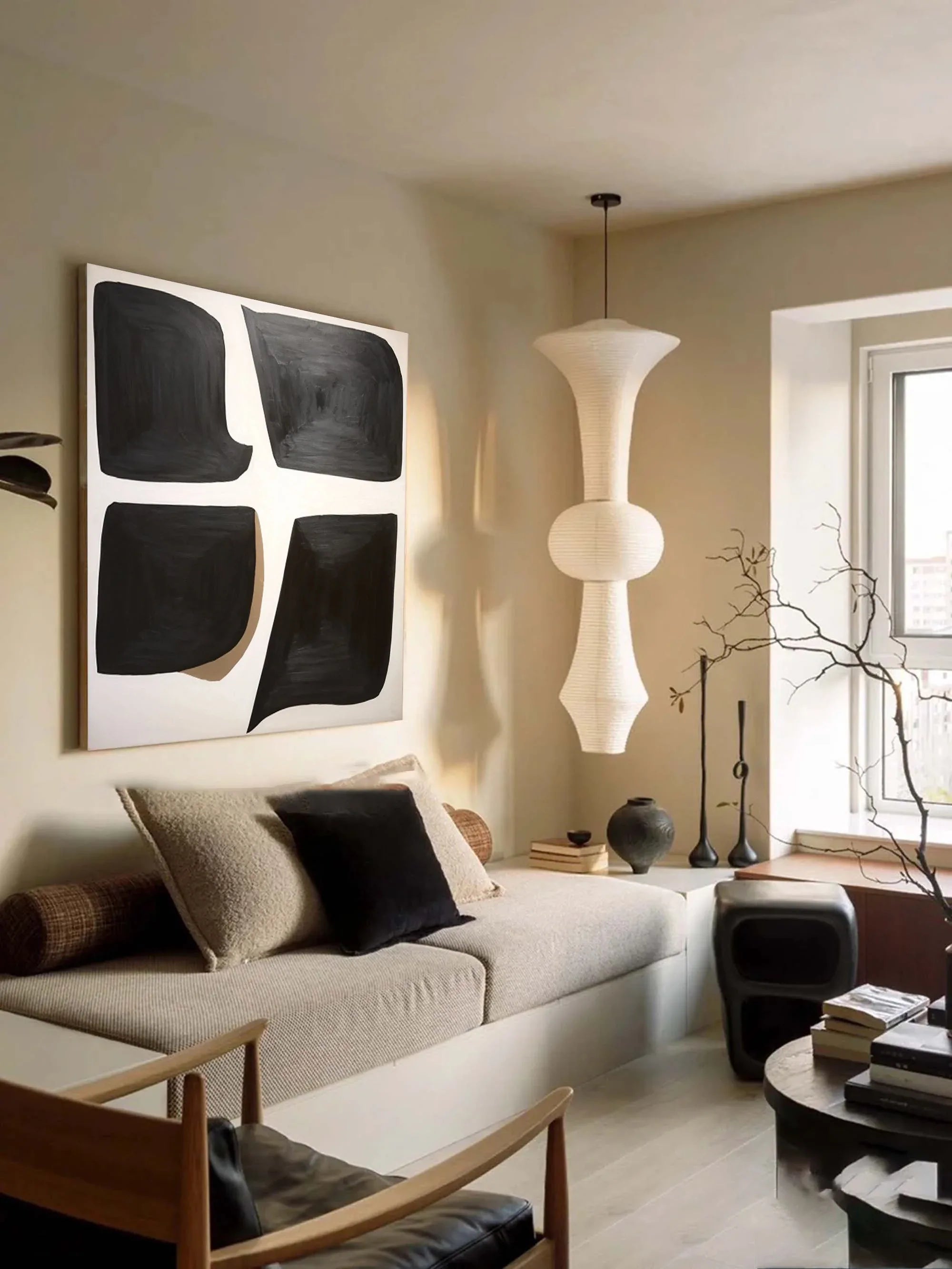 Abstract Balance Wall Art-Minimalist Black and White Geometric Balance Abstract Oil Painting - artextured