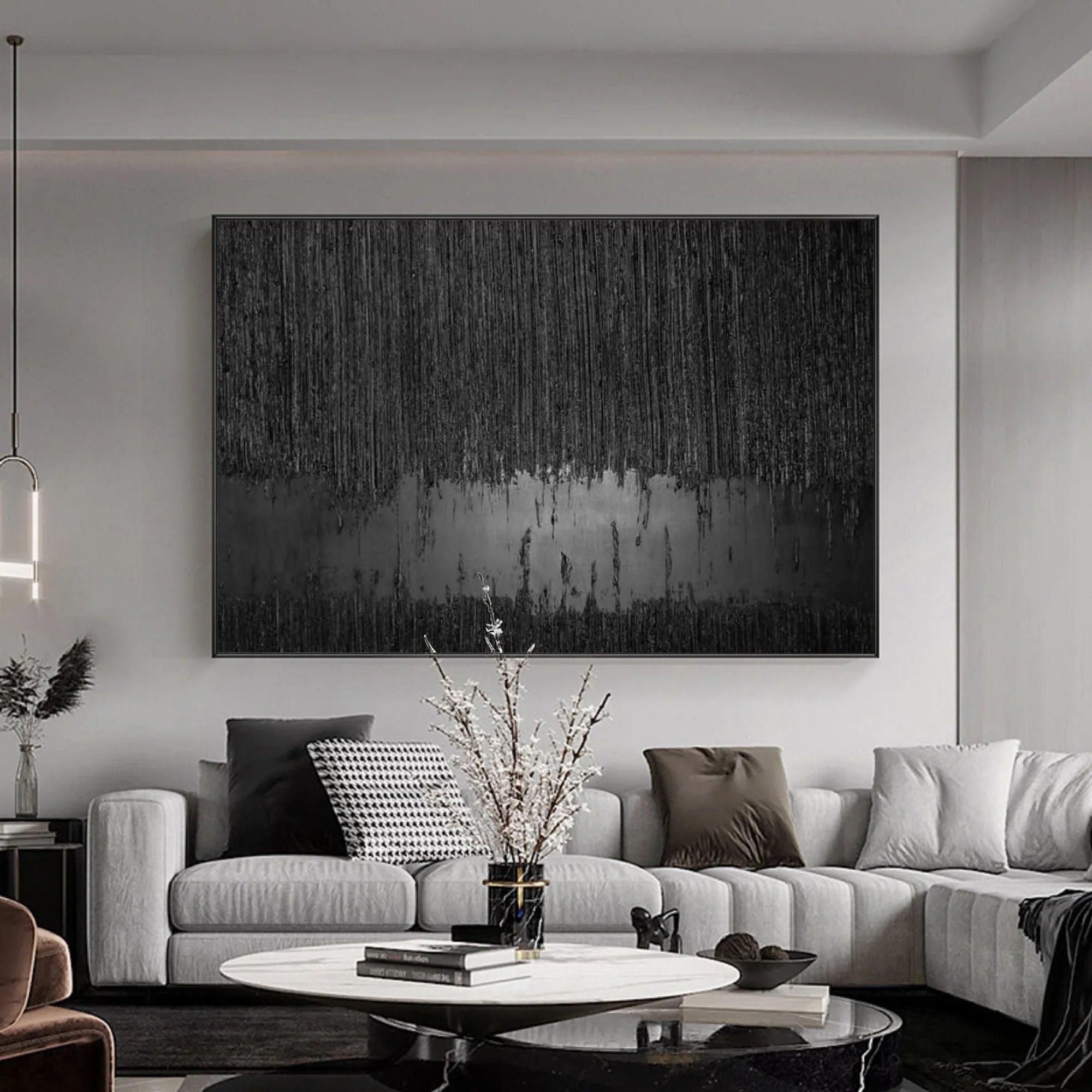 Obsidian Silence-Hand Drawn Black Gray Dangling Texture Abstract Oil Painting Wall Art - artextured