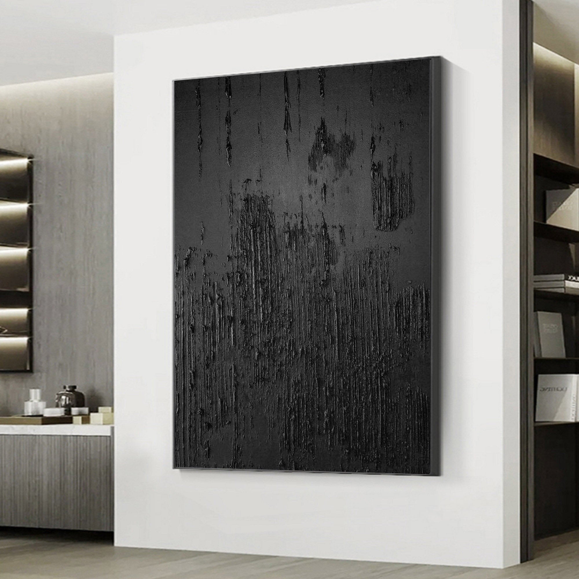 Liquid Metal Maze-Modern Textured Minimalist Black Abstract Wall Art