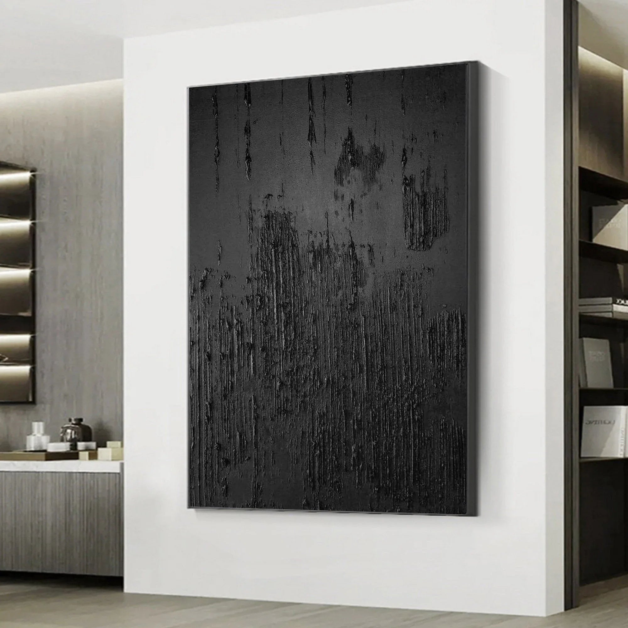 Liquid Metal Maze-Modern Textured Minimalist Black Abstract Wall Art - artextured