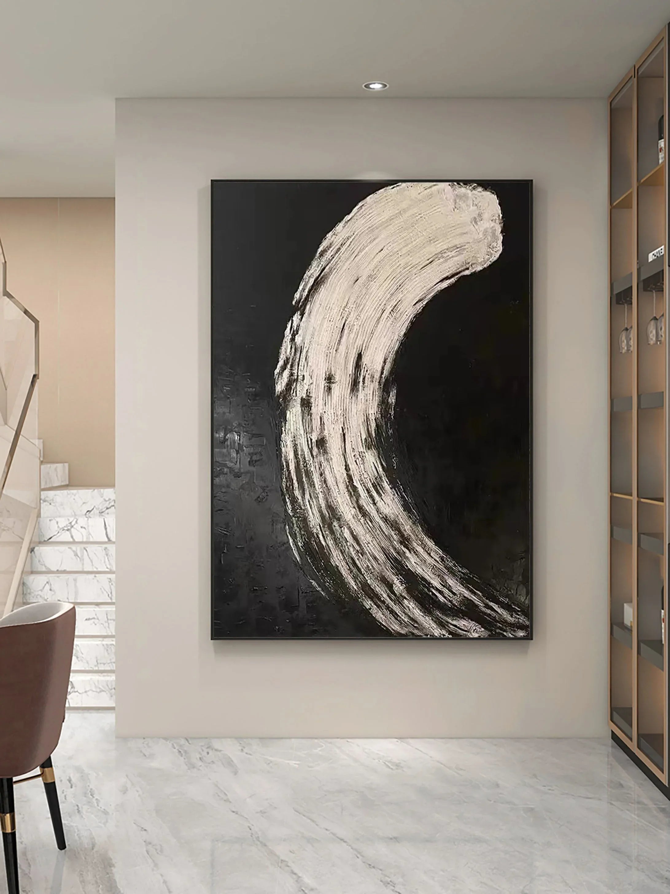 Eclipse Flow-Modern Minimalist Abstract Black and White Curved Texture Wall Art - artextured