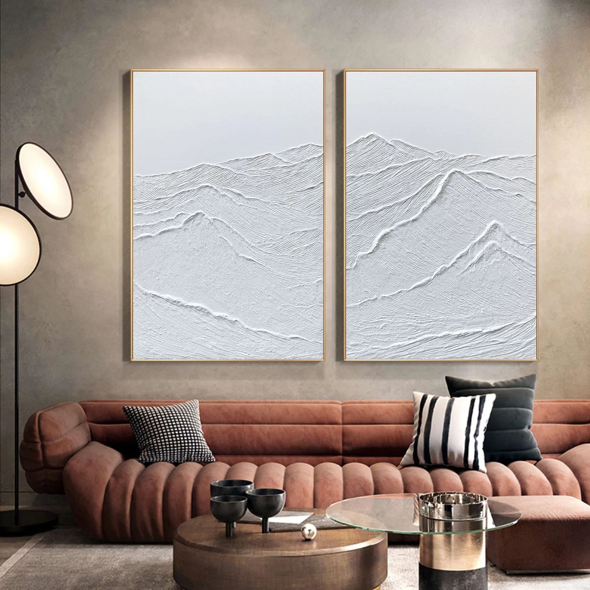 Tranquil Peaks Wall Art Set OF 2-Pure White Mountains Abstract Texture Wall Art for Interior Decoration - artextured