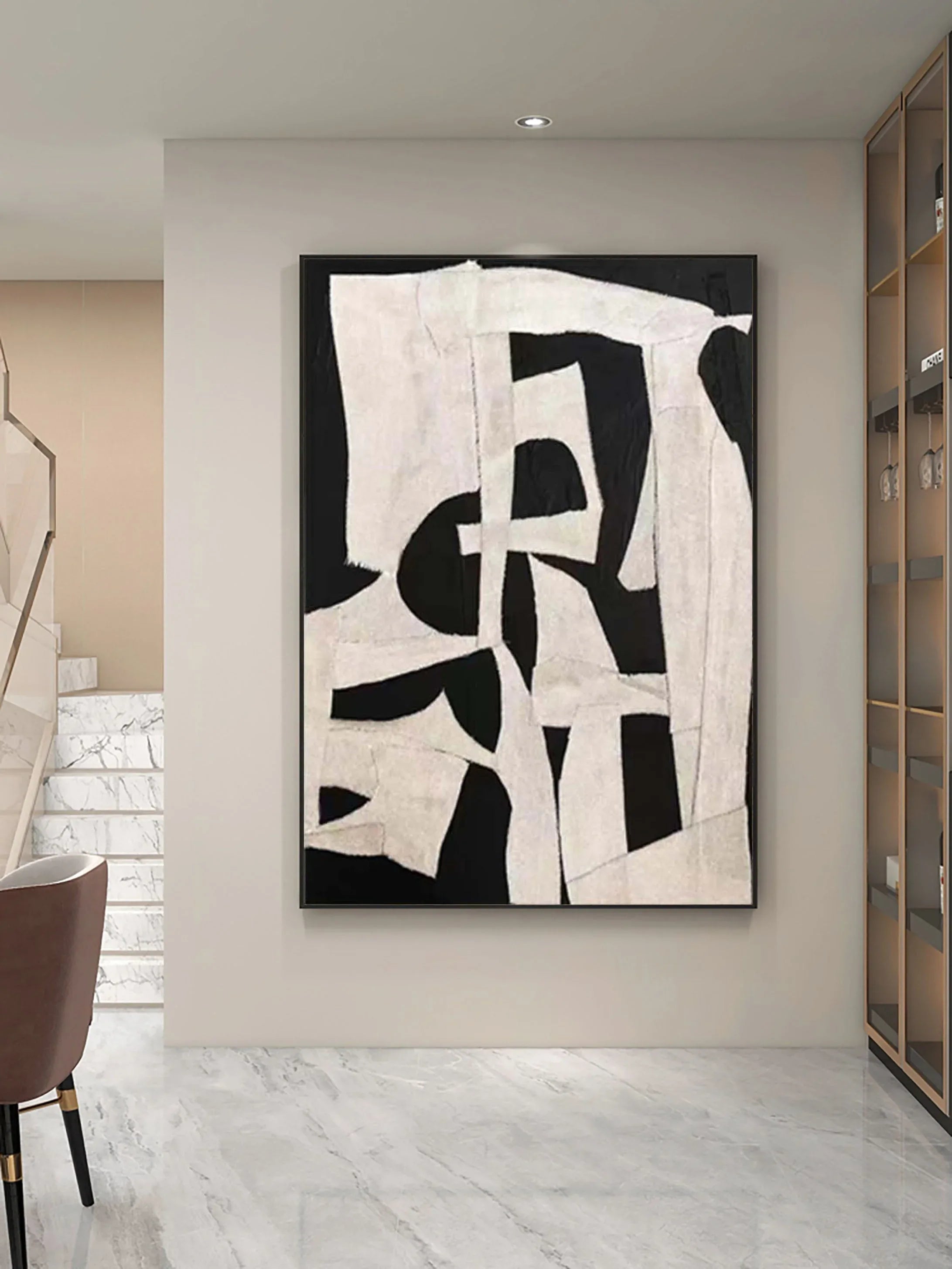 Abstract Harmony-Modern Minimalist Decoration Black and White Geometric Block Abstract Wall Art - artextured