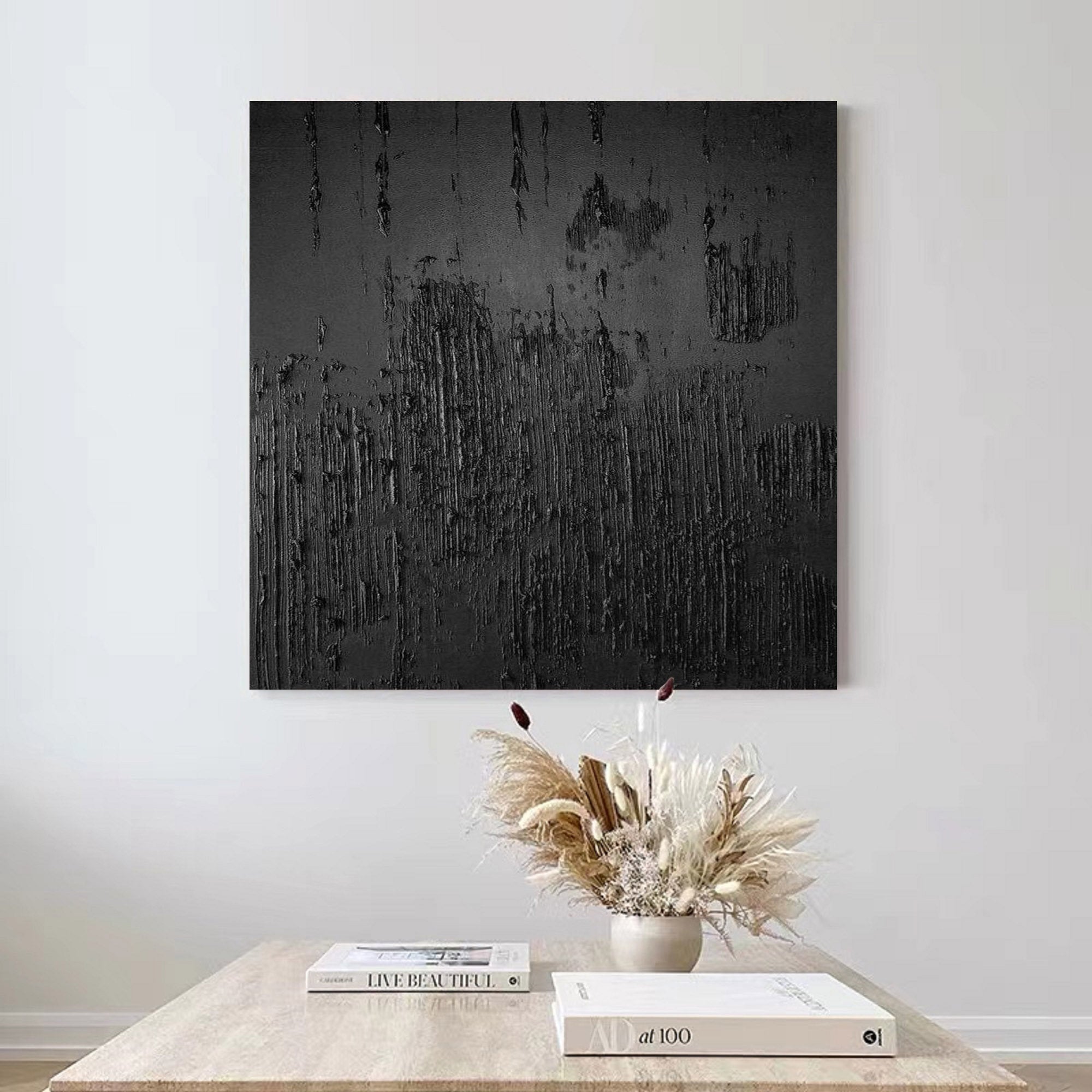 Textured Black Canvas Wall Art - Abstract Minimalist Design