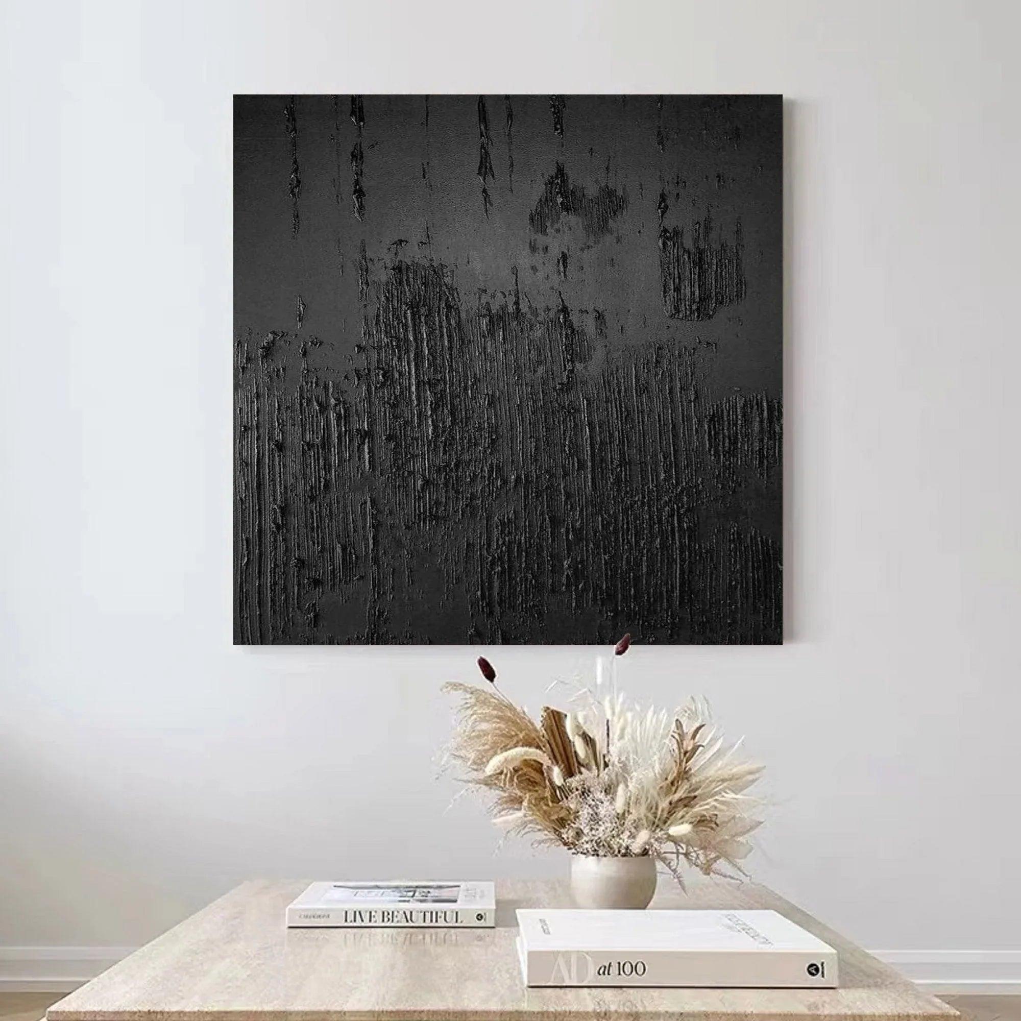 Textured Black Canvas Wall Art - Abstract Minimalist Design - artextured