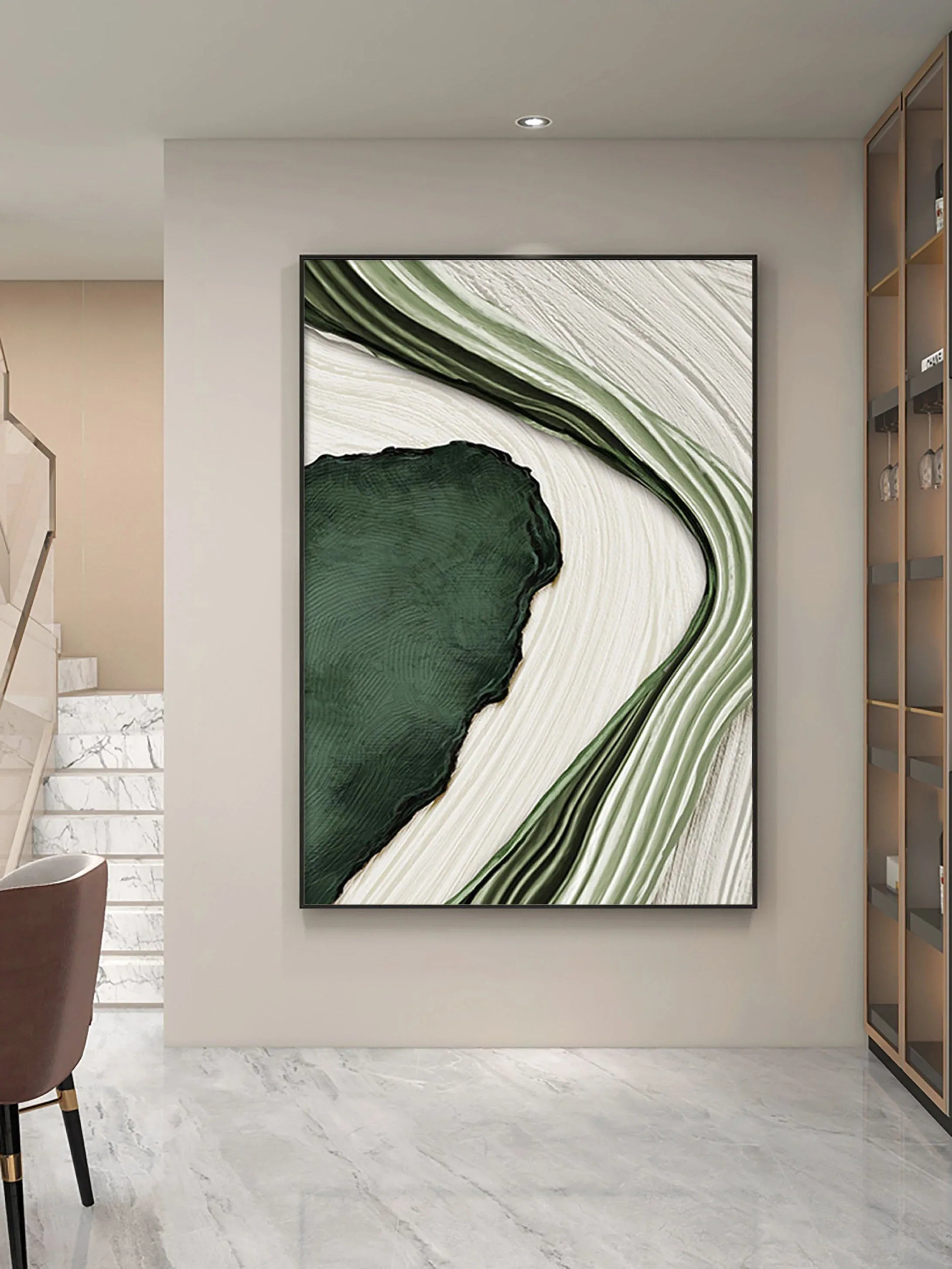 Verdant Flow-Modern Home Decoration Green and White Flowing Texture Wall Art - artextured