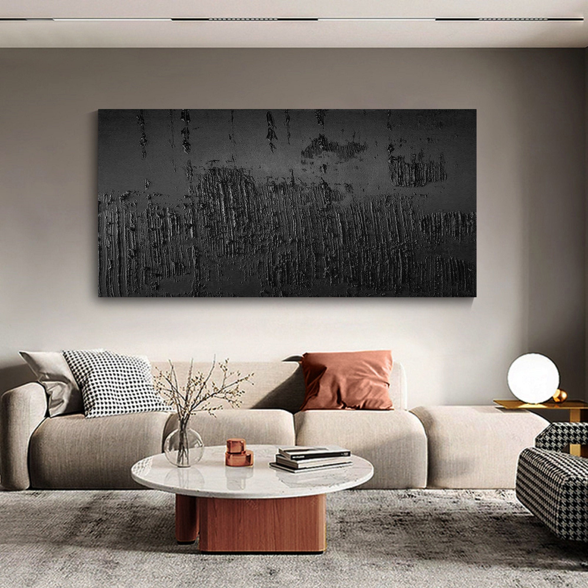 Black Minimalist Abstract Painting - Textured Modern Wall Art