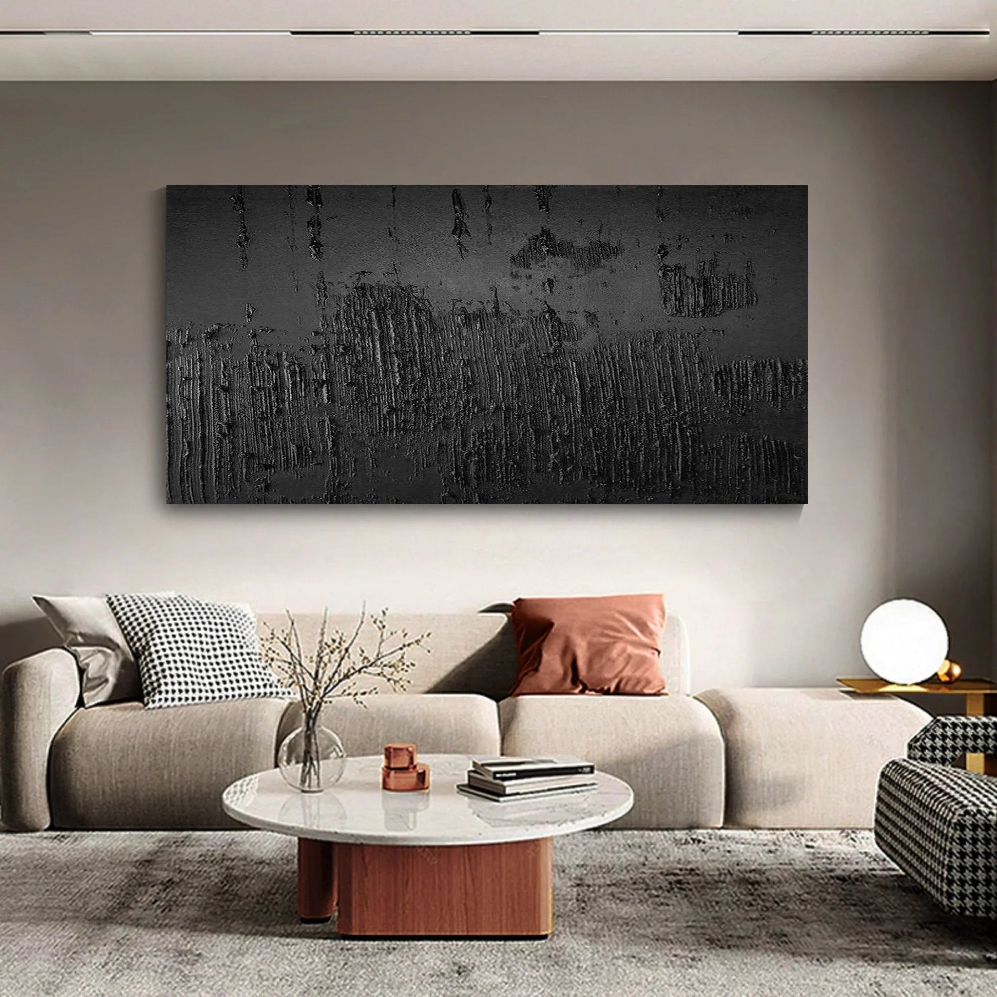 Black Minimalist Abstract Painting - Textured Modern Wall Art - artextured