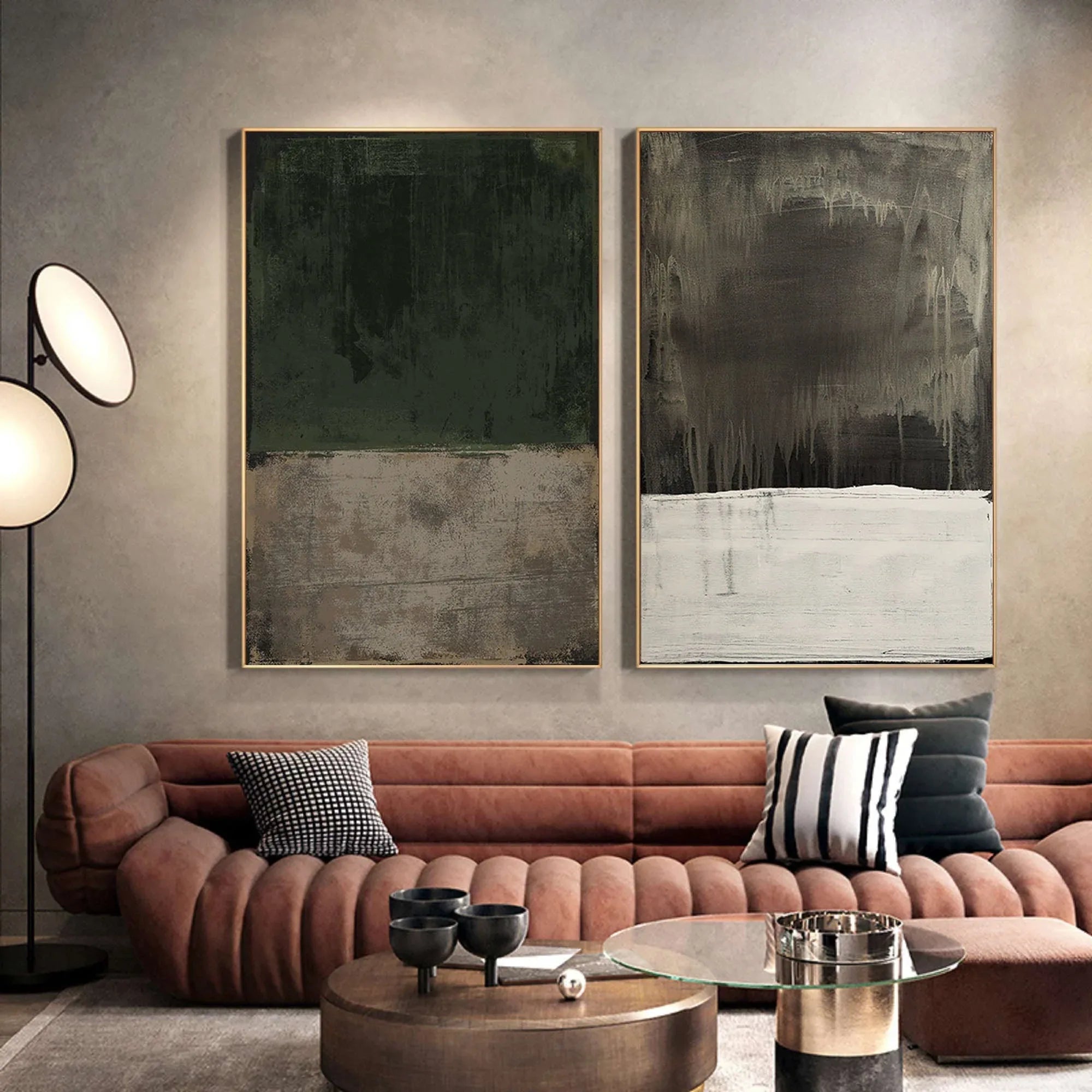 Emerald Mist Dual Canvas SET OF 2-Abstract Texture Oil Painting Wall Art for Home Decoration - artextured