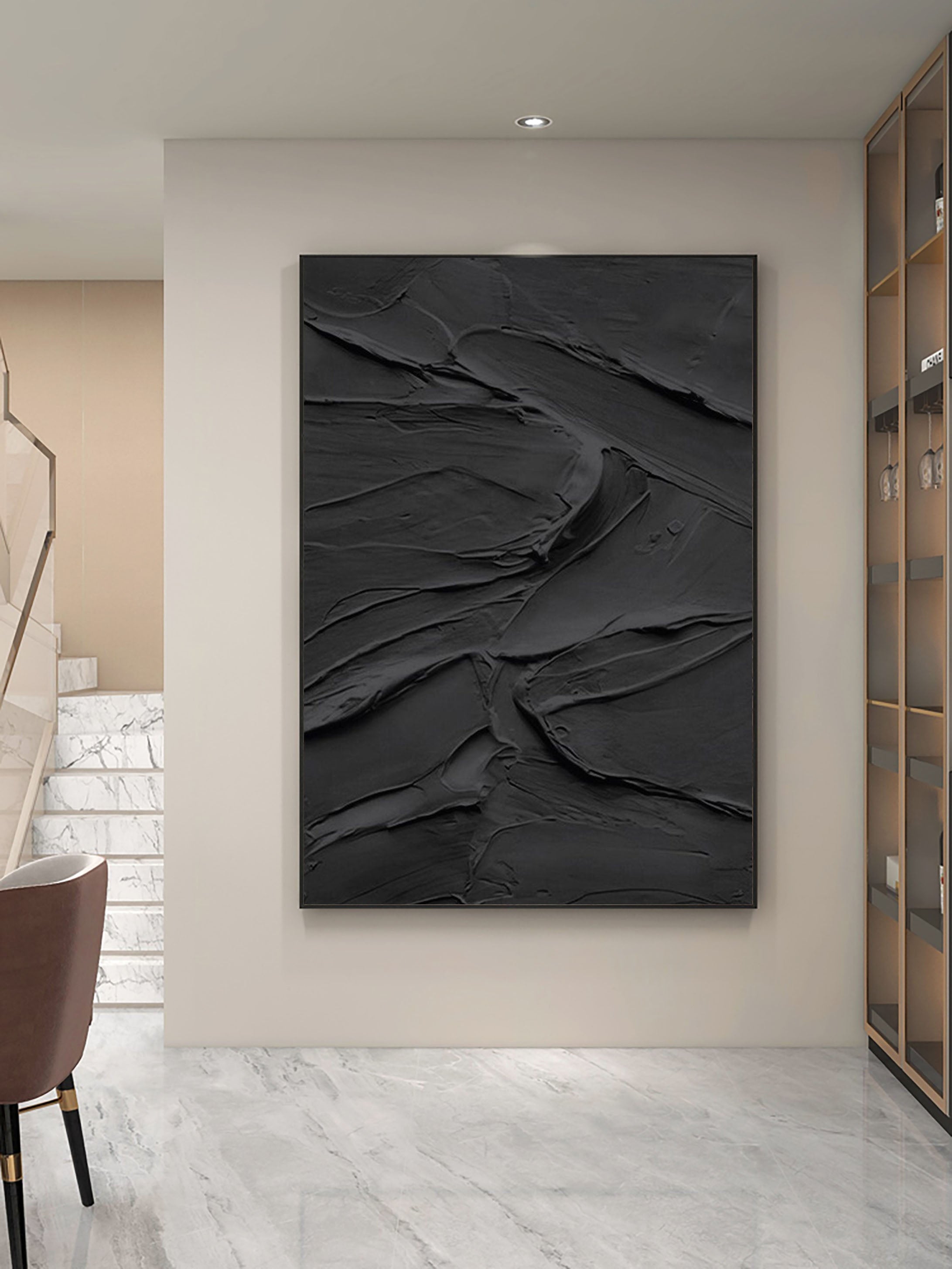Midnight Layers-Modern Minimalist Home Black Abstract Texture Wall Art