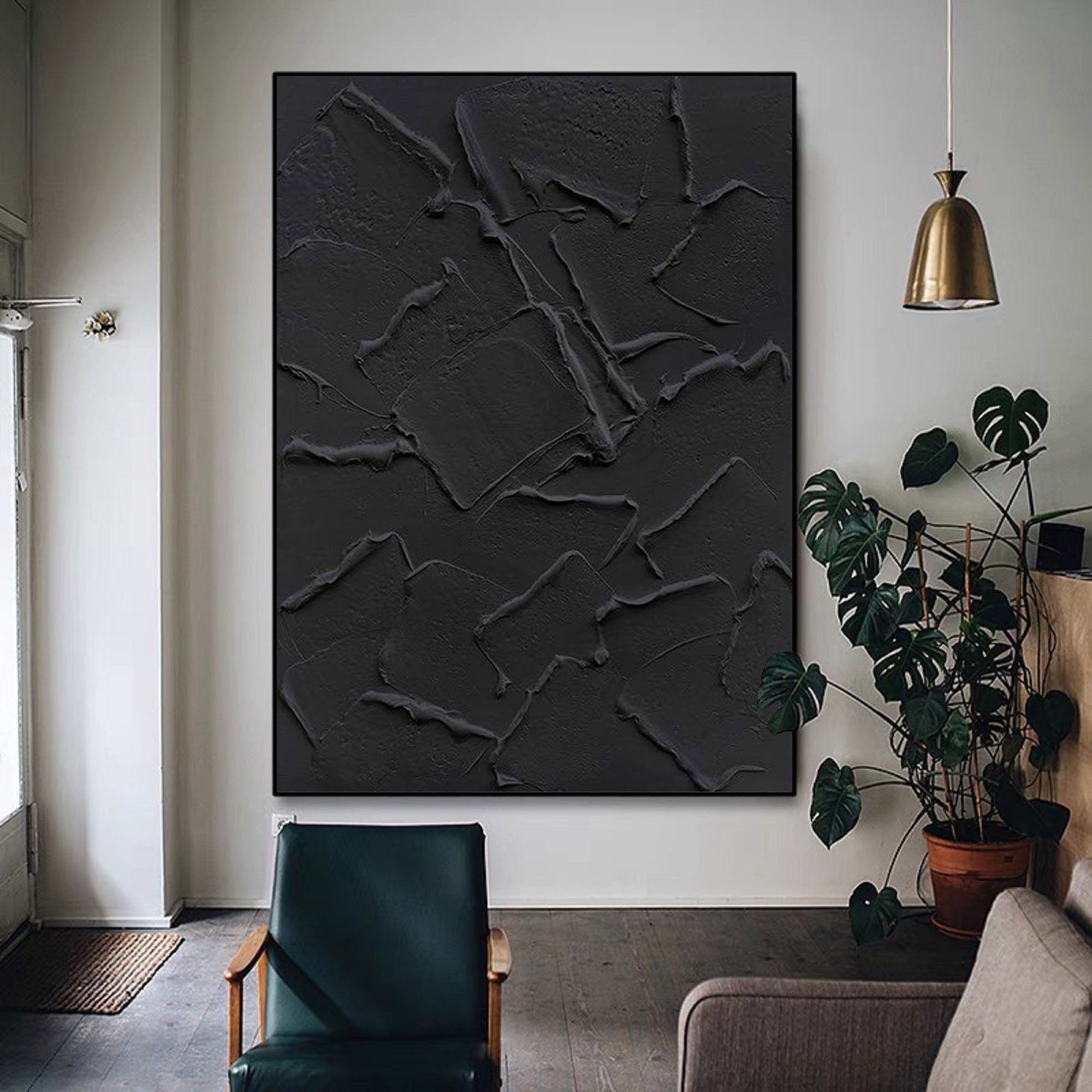 Shadow Layers: Black Textured Abstract Canvas