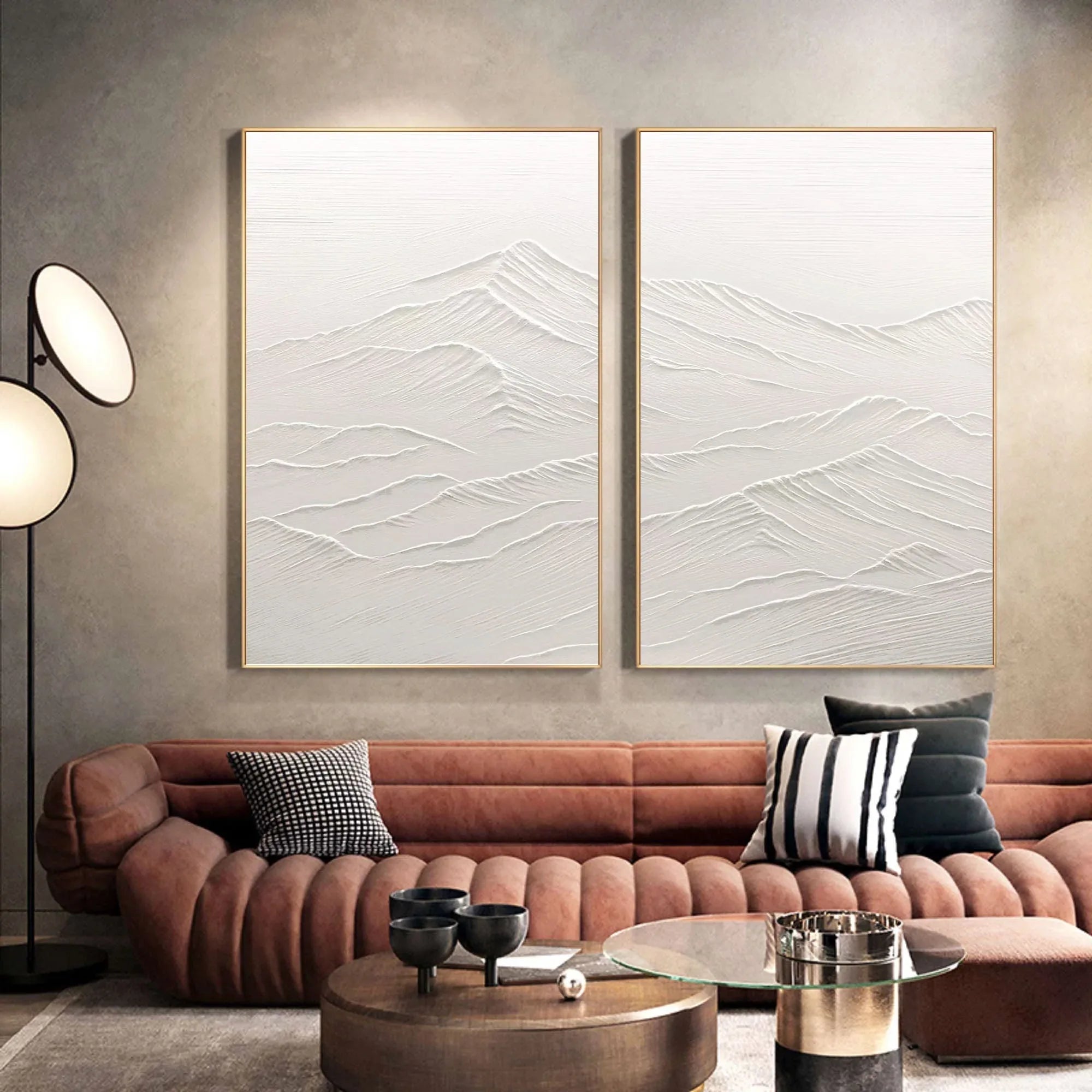 Ethereal Peaks Diptych SET OF 2-Wabi-Sabi Mountain Texture Wall Art - artextured
