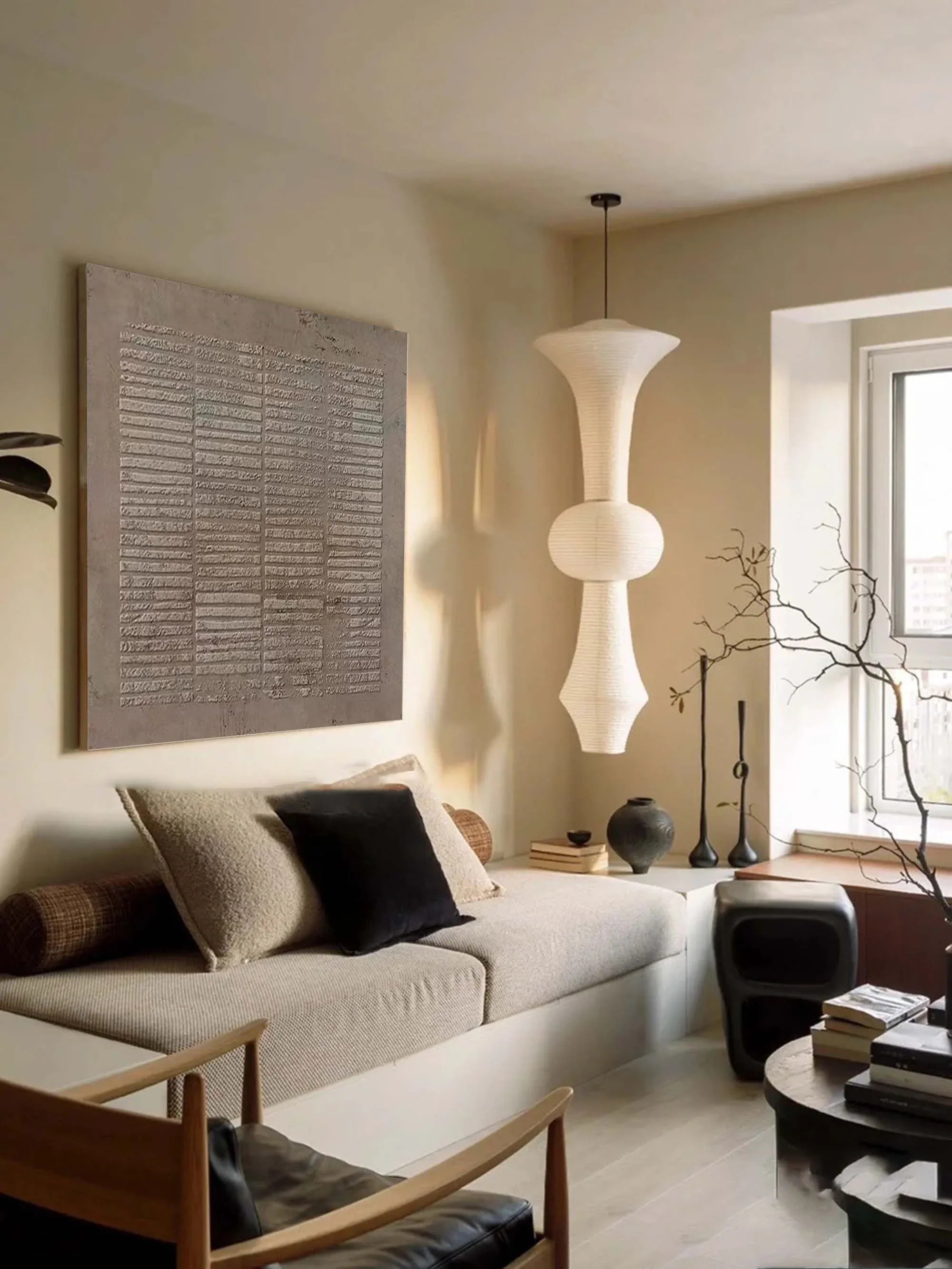 Serene Textures-Hand Drawn Light Brown Geometric Vertical Stripe Wall Art - artextured