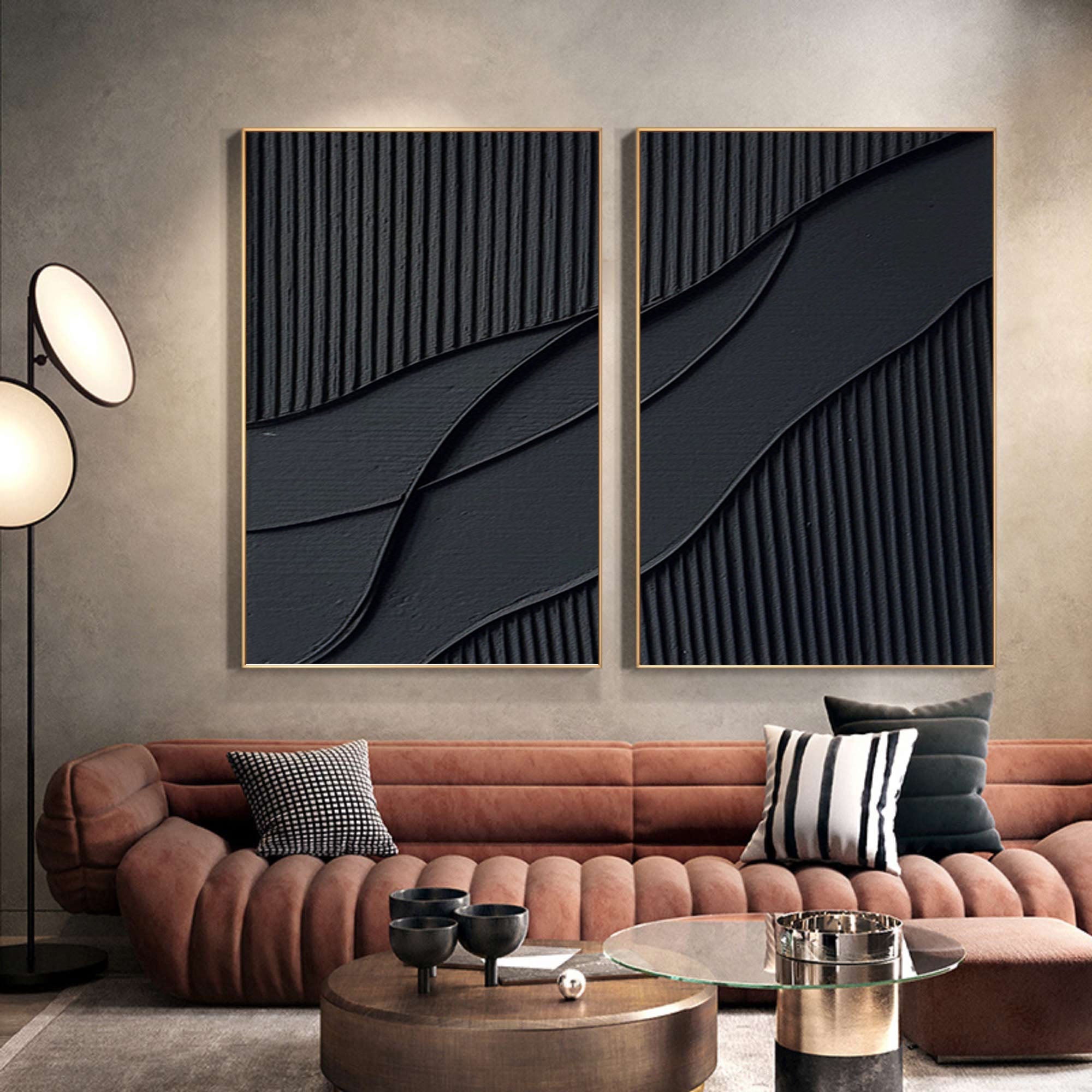 Shadow Waves Abstract Painting SET OF 2