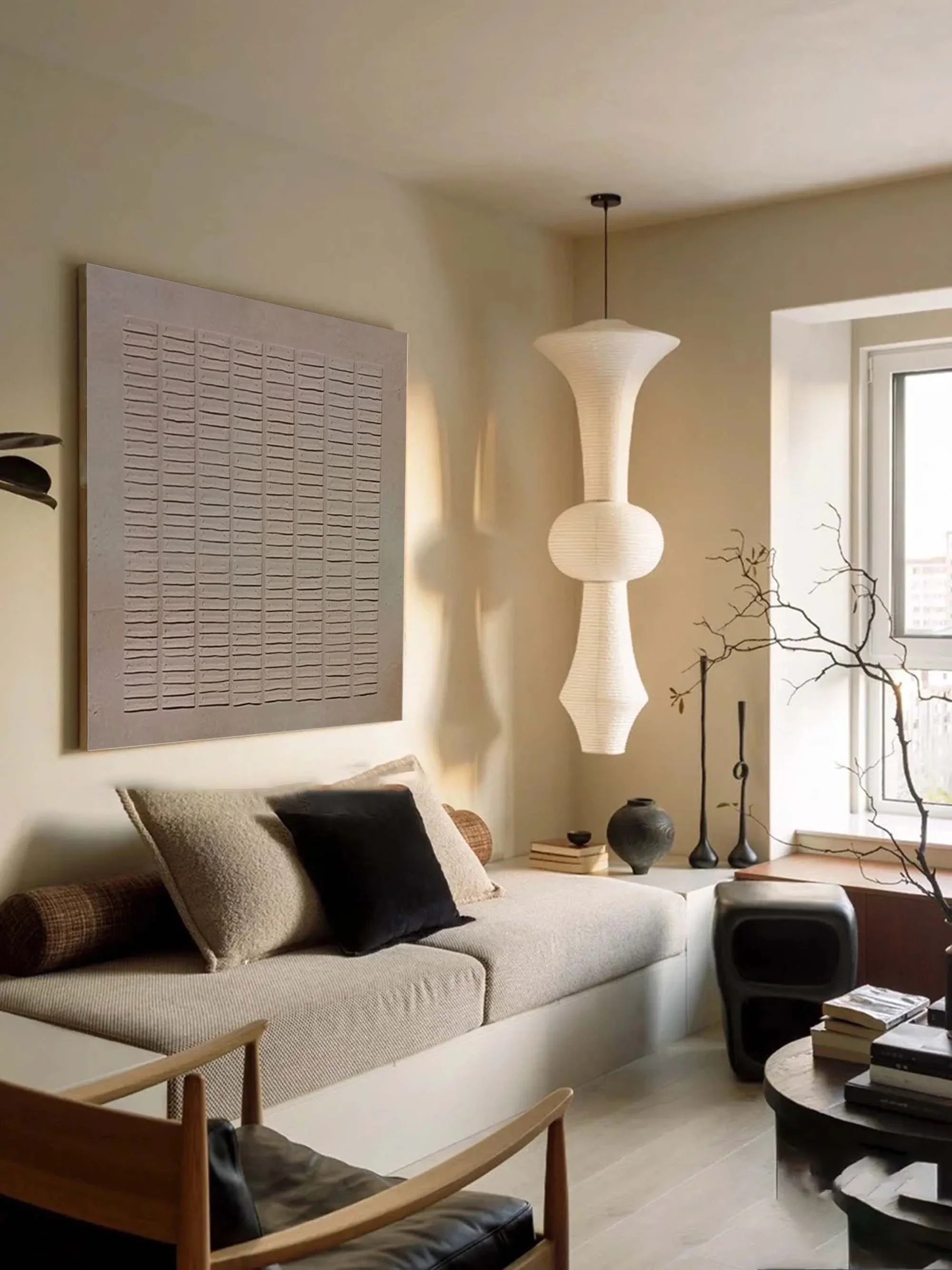 Earthy Grid Textured Canvas-Modern Minimalist Vertical Stripes Geometric Abstract Wall Art - artextured