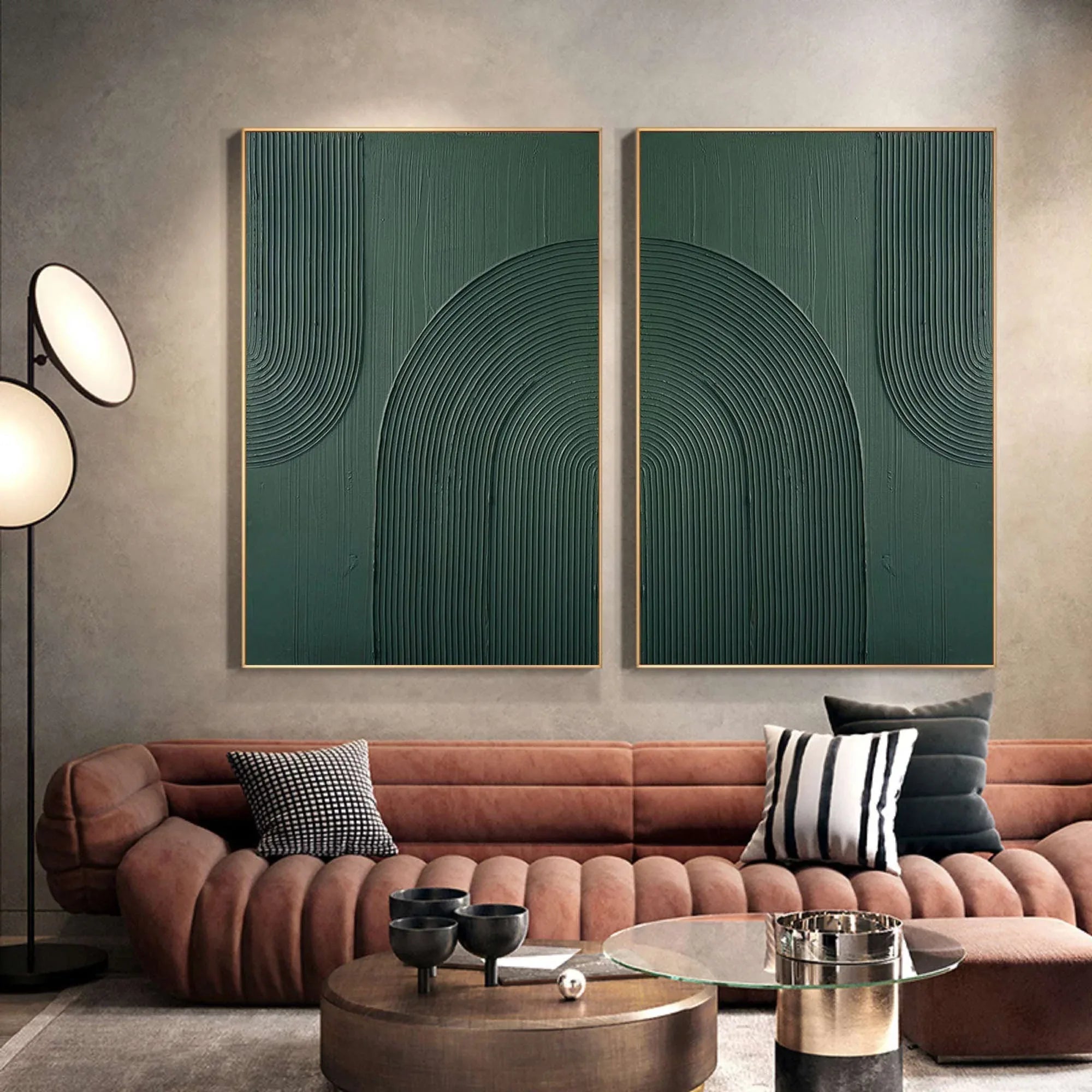 Dark Green Textured Abstract Canvas Art - Set of 2 - artextured