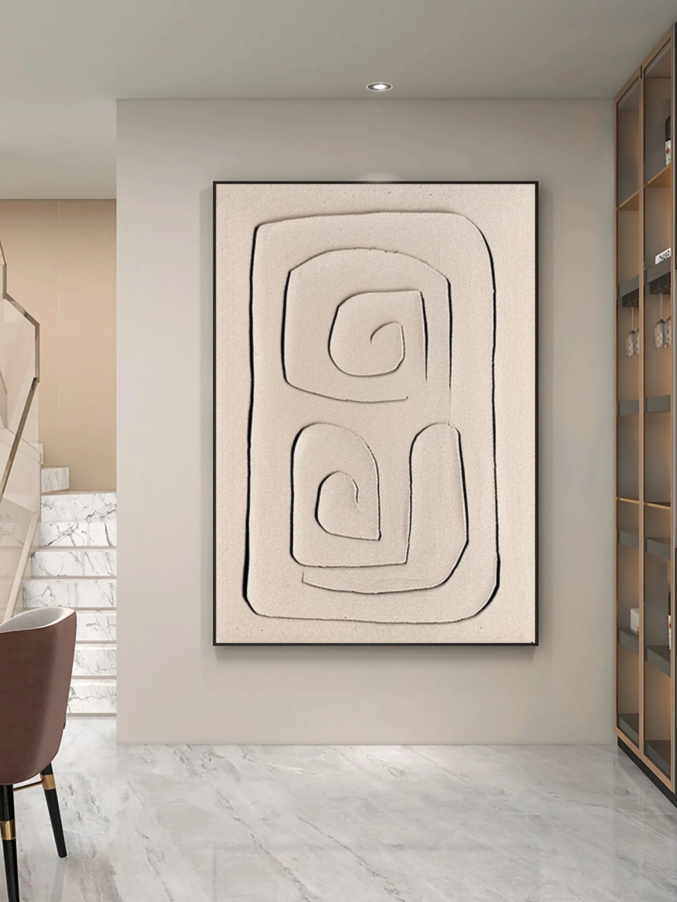 Mono Swirl Block-Wabi Sabi Abstract Wall Art with Spiral Minimalist Texture - artextured