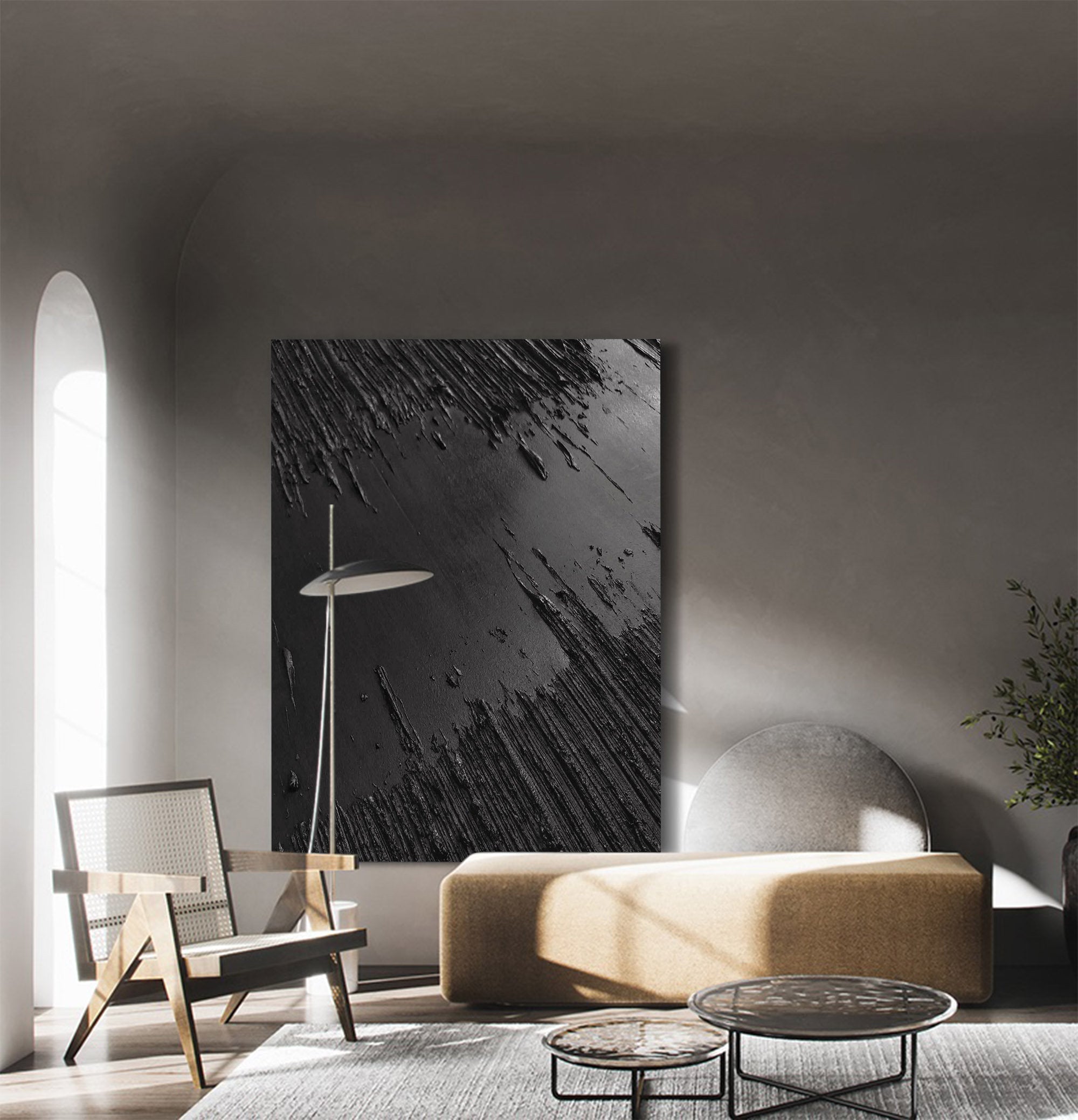 Minimalist Black Textured Canvas Art - Monochrome Abstract Wall Decor