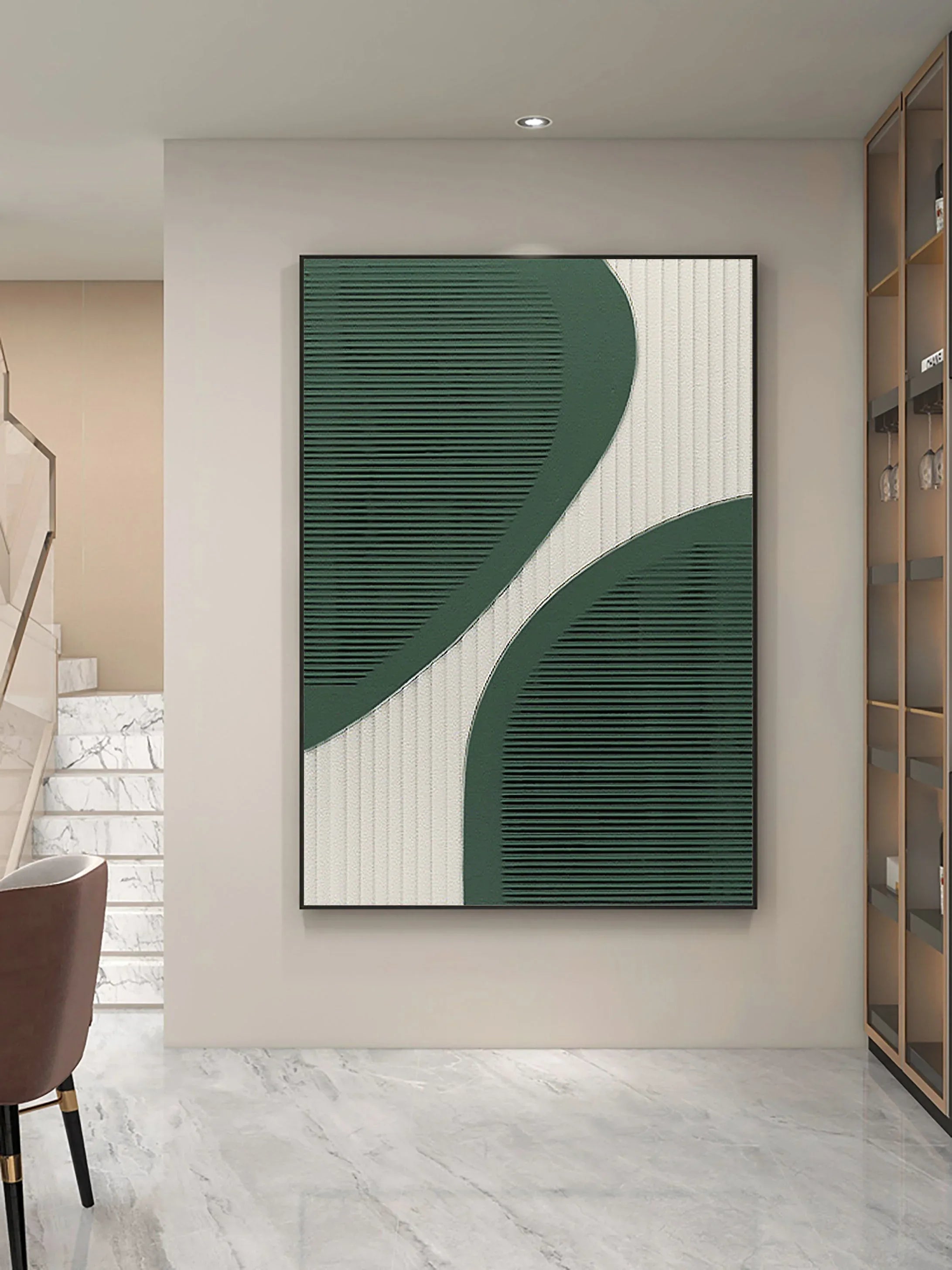 Curved Harmony-Modern Minimalist Green and White Curved Geometric Abstract Wall Art - artextured