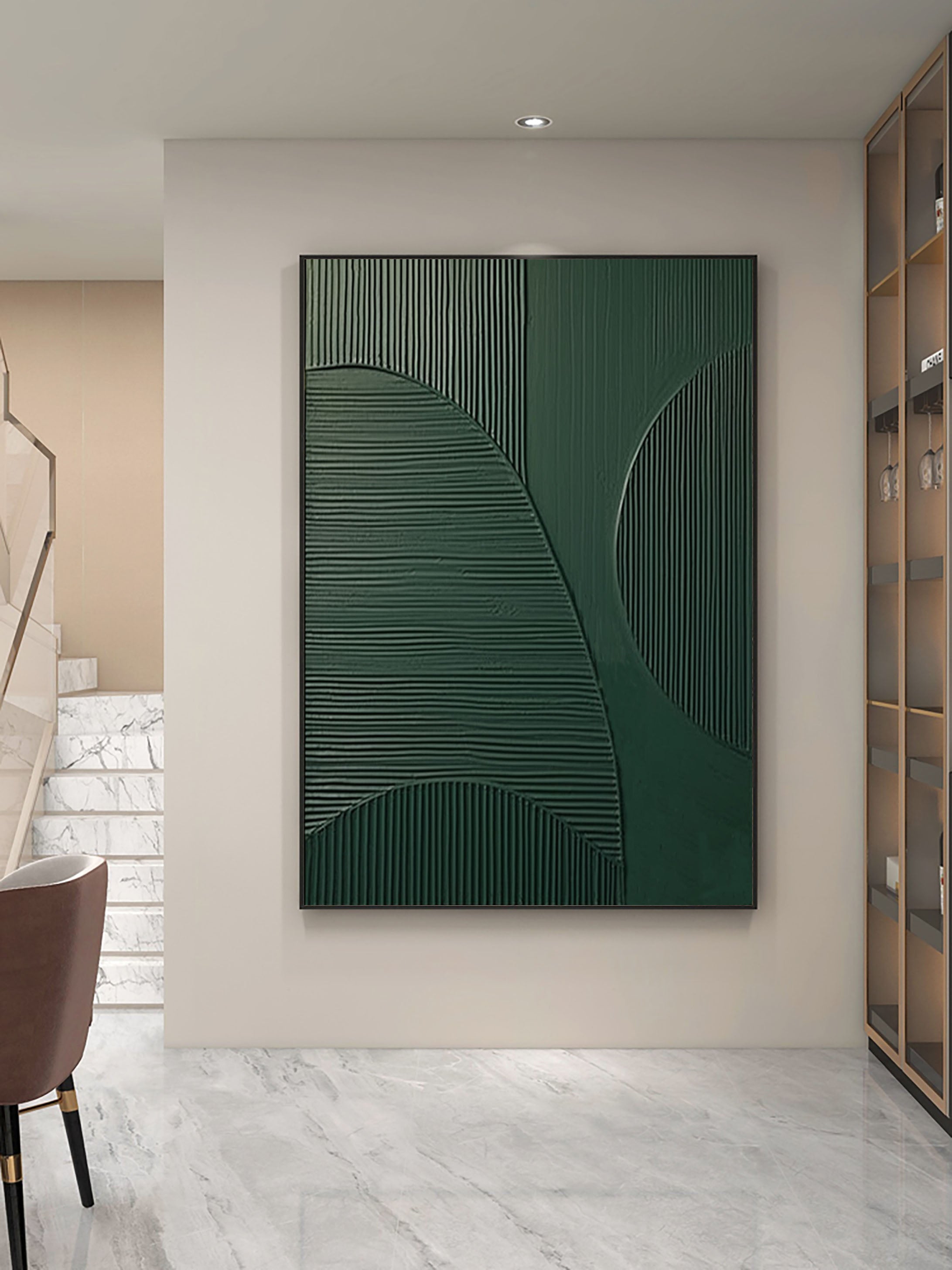 Emerald Balance: Textured Abstract Geometric Wall Art