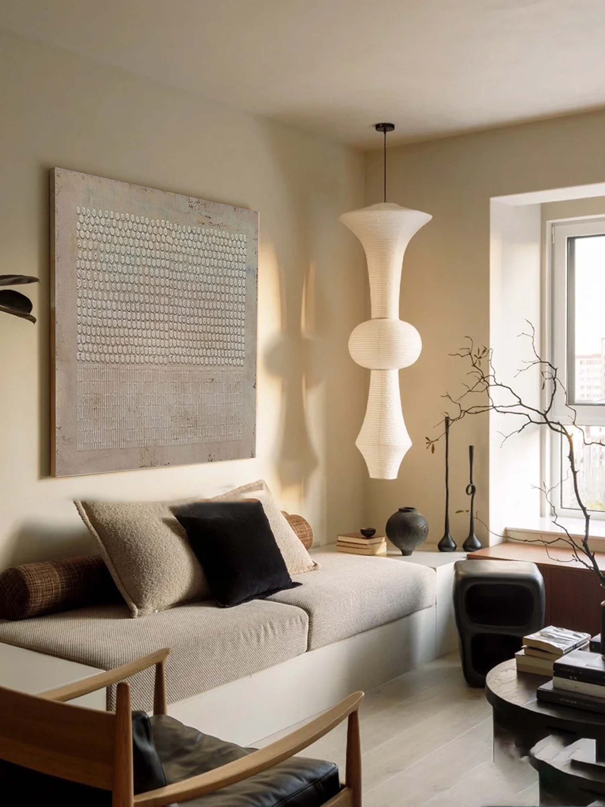 Tactile Harmony-Modern Minimalist Geometric Point Line Texture Abstract Wall Art