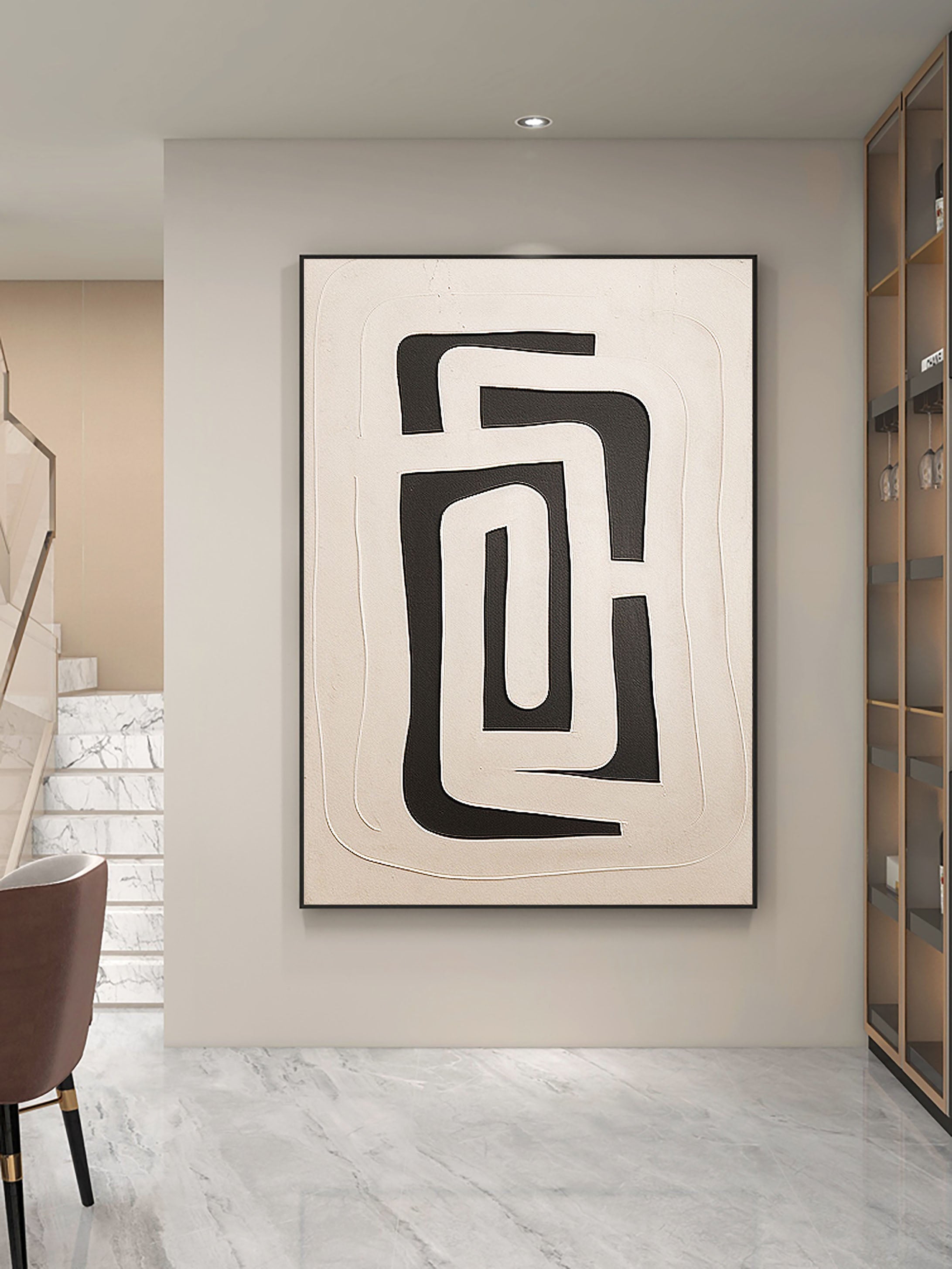 Dual Geometry-Modern Hand Drawn Geometric Black and White Wabi Sabi Abstract Wall Art