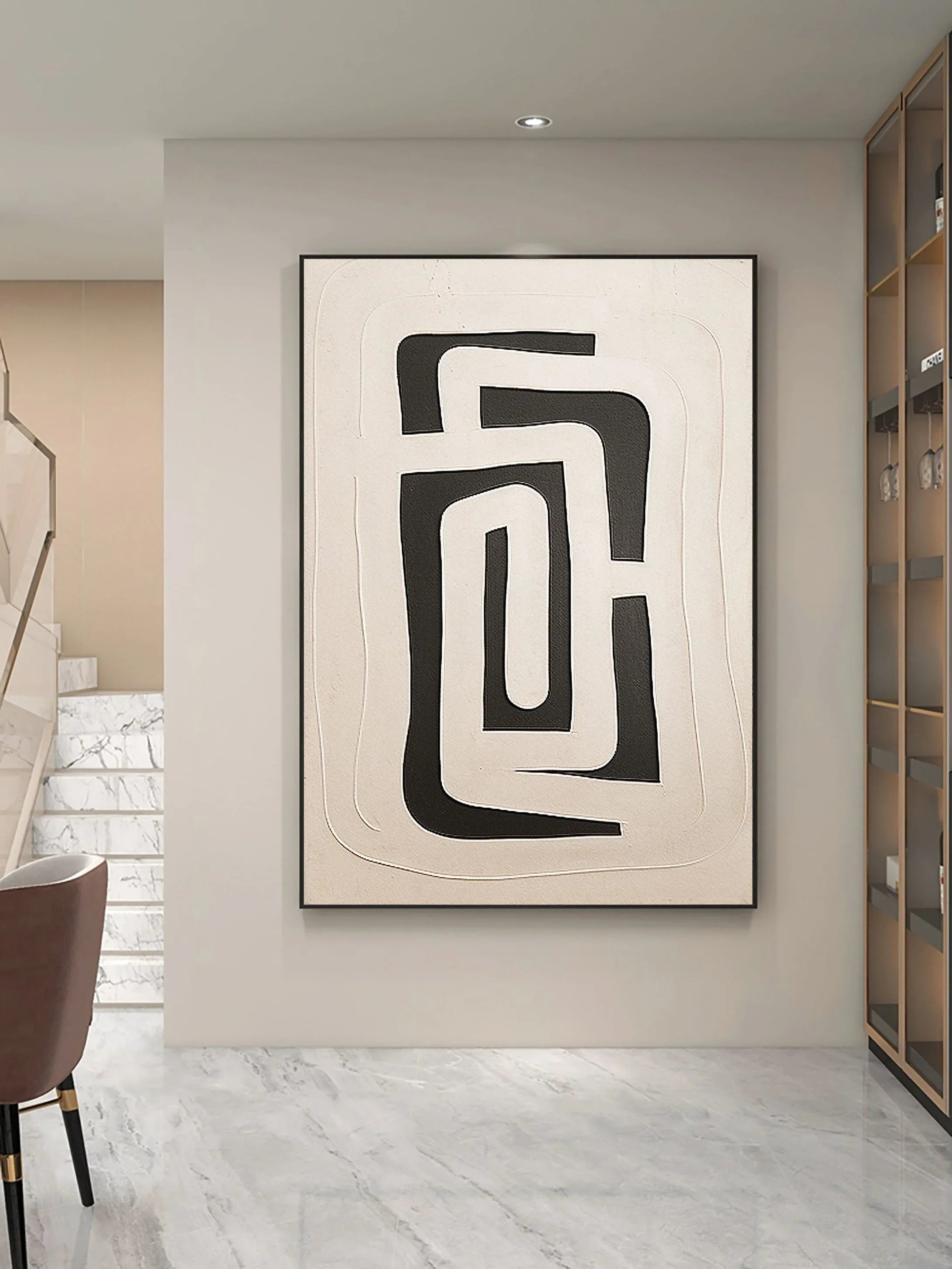 Dual Geometry-Modern Hand Drawn Geometric Black and White Wabi Sabi Abstract Wall Art - artextured