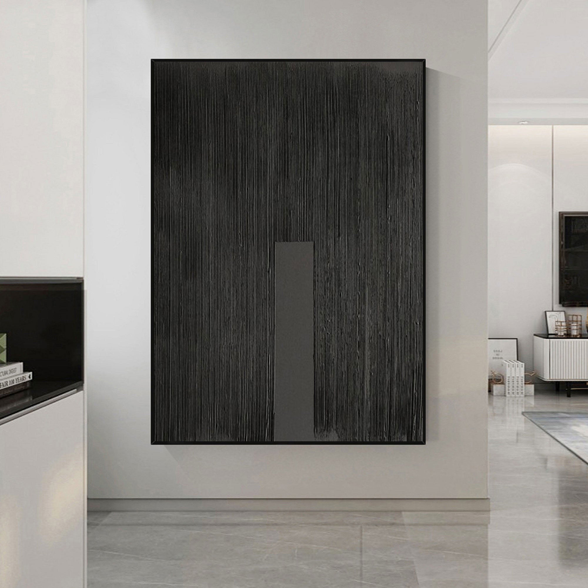 Vert Black Slab Pulse-Linear Minimalist Black Canvas with Vertical Accent