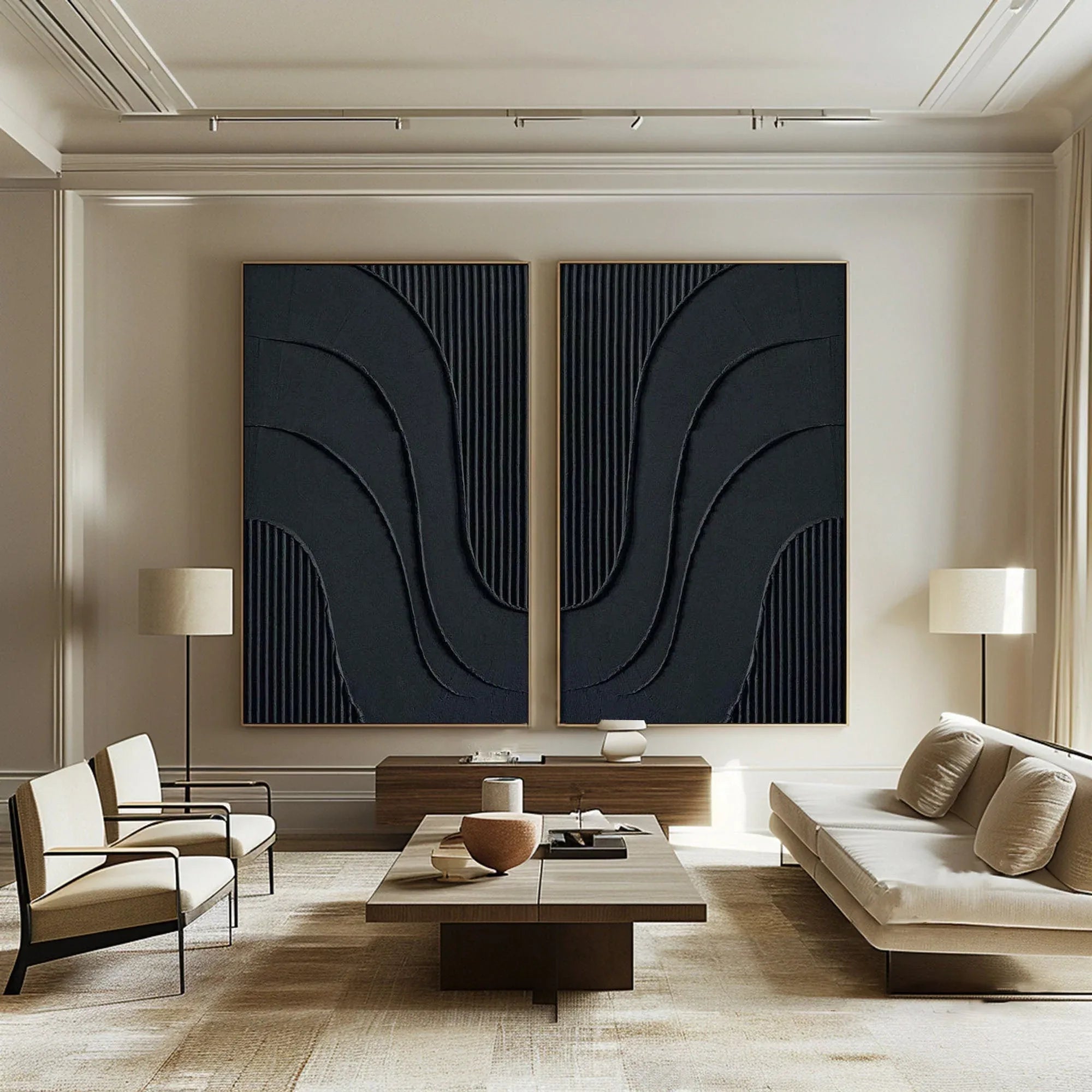 Midnight Flow- Abstract Black Textured Canvas Duo Set of 2 - artextured