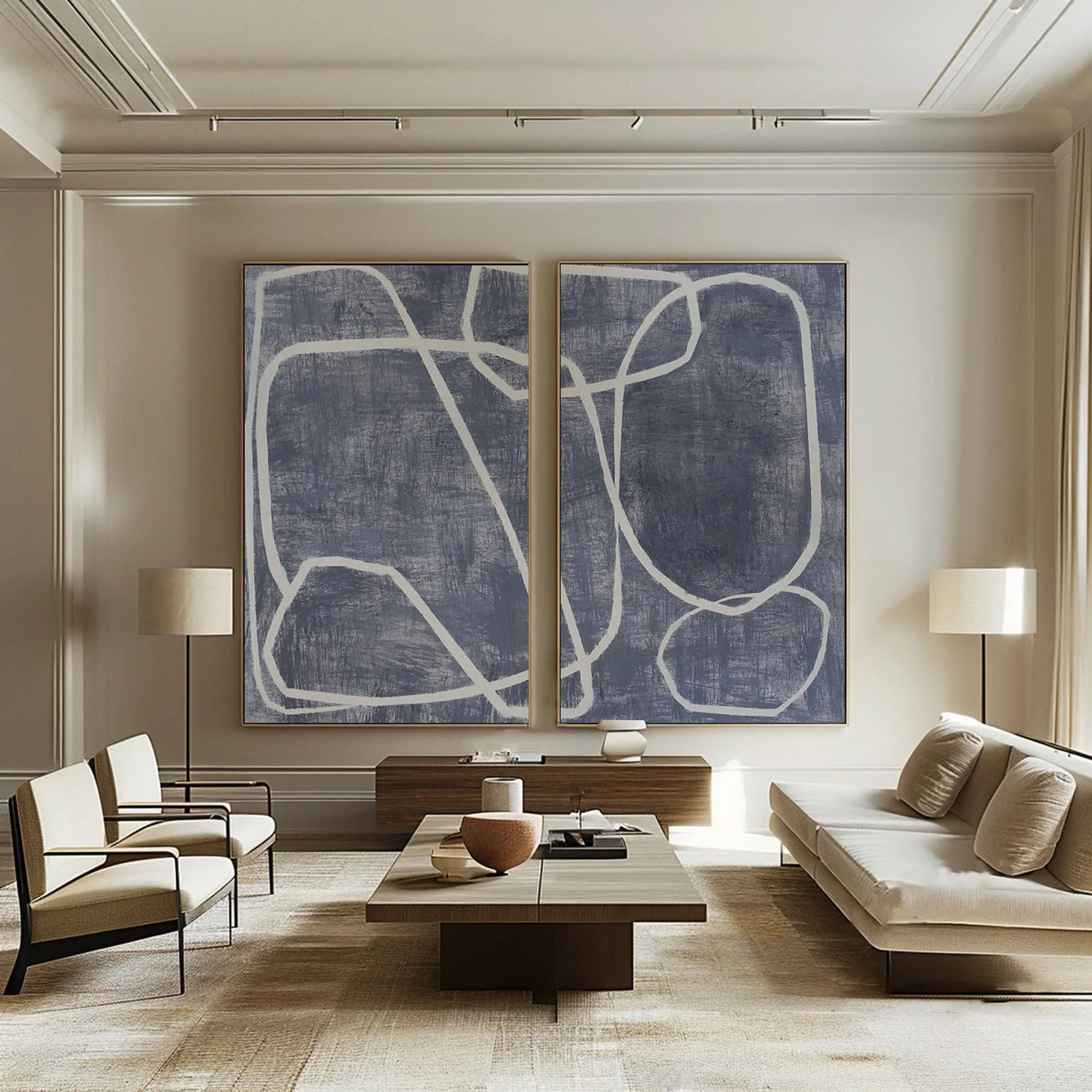 Abstract Dual Canvas Art - Dynamic Geometric Linework SET OF 2 - artextured