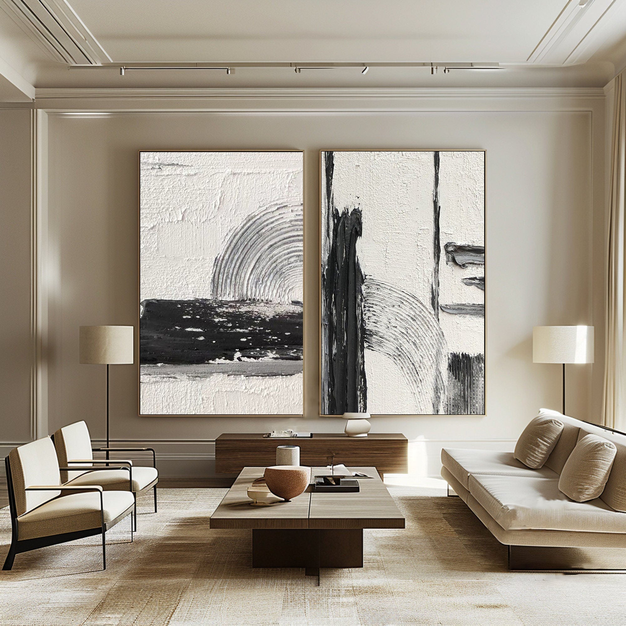 Bold Harmony: Black and White Textured Canvas Duo SET OF 2