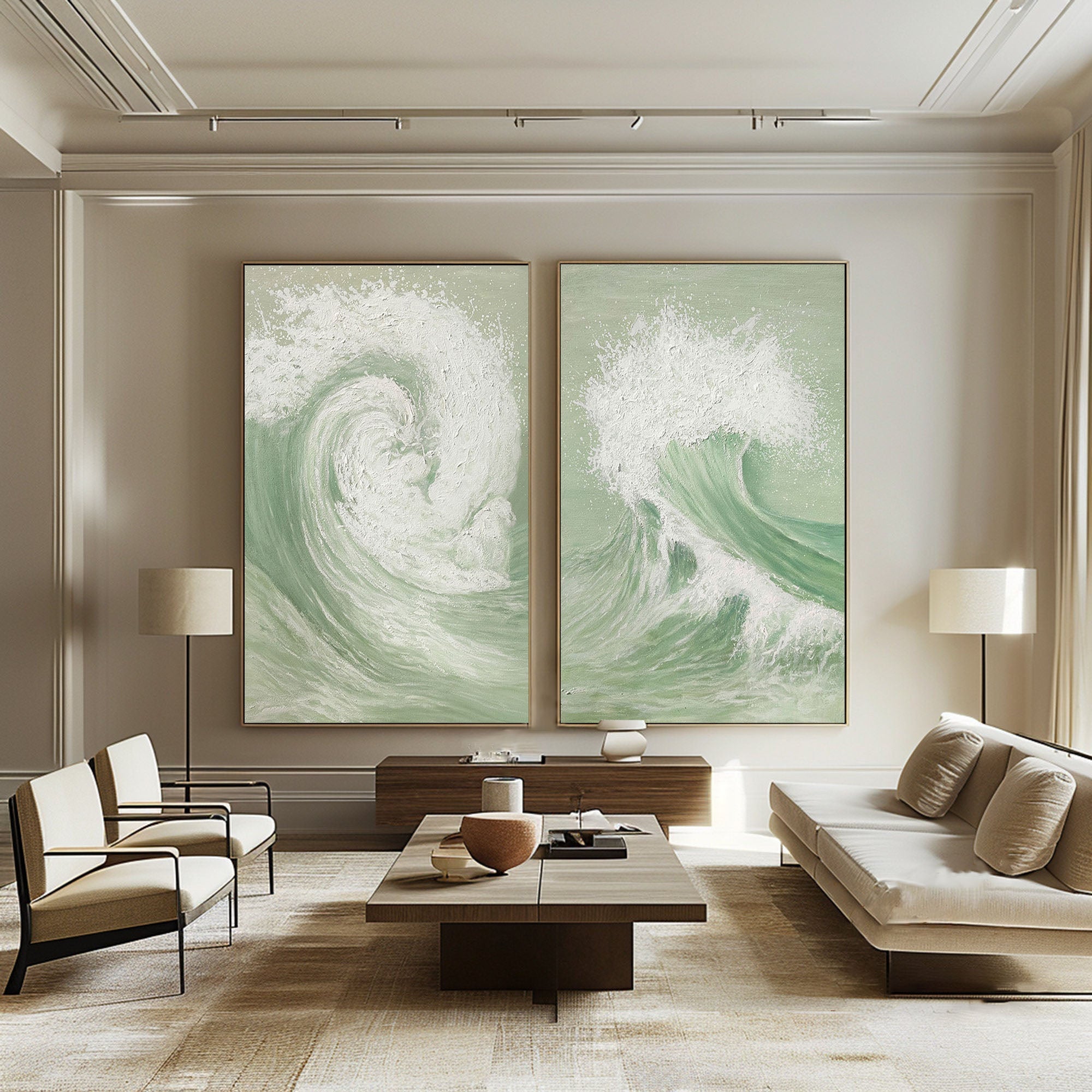 Oceanic Symphony - Dual Abstract Wave Canvas Art SET OF 2