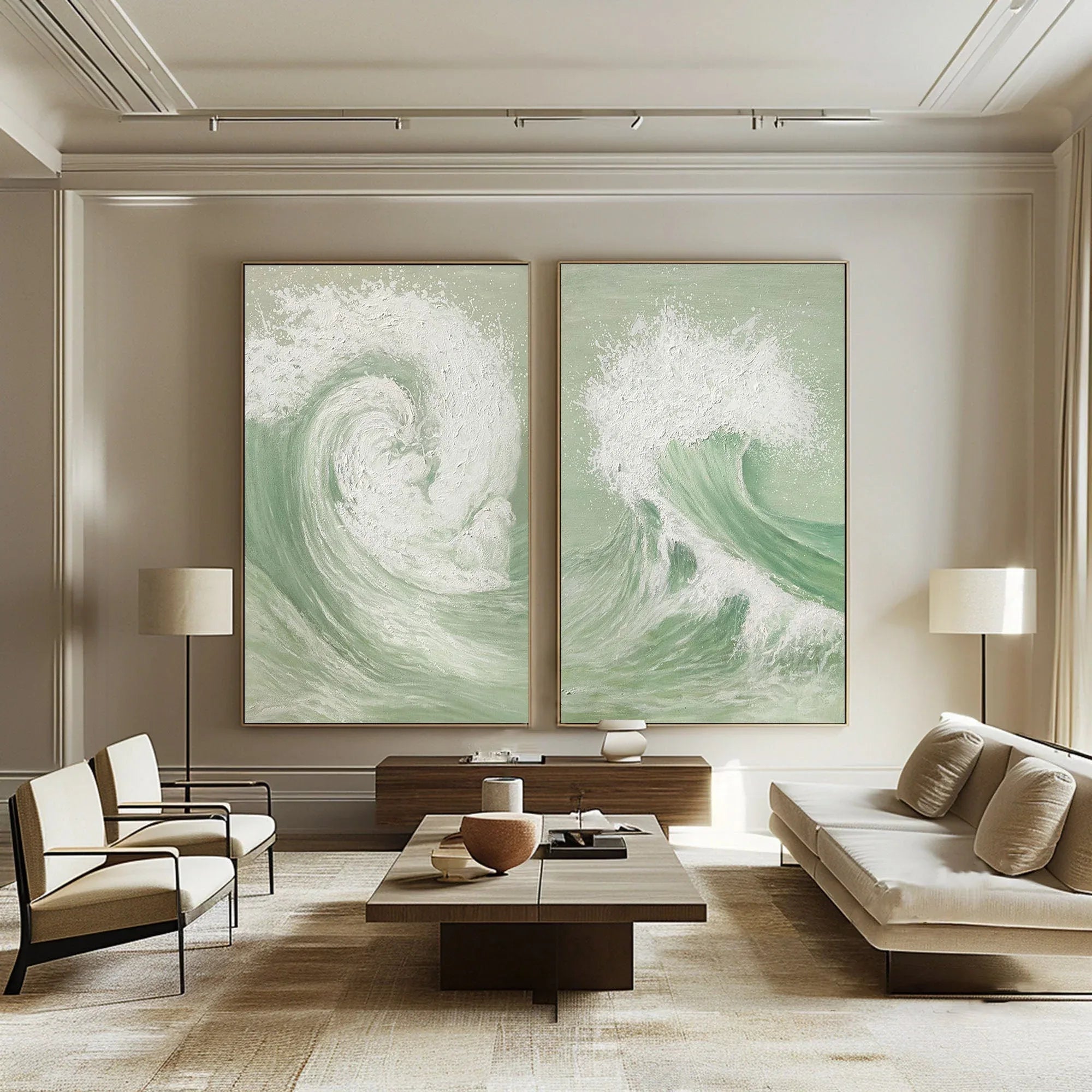 Oceanic Symphony - Dual Abstract Wave Canvas Art SET OF 2 - artextured